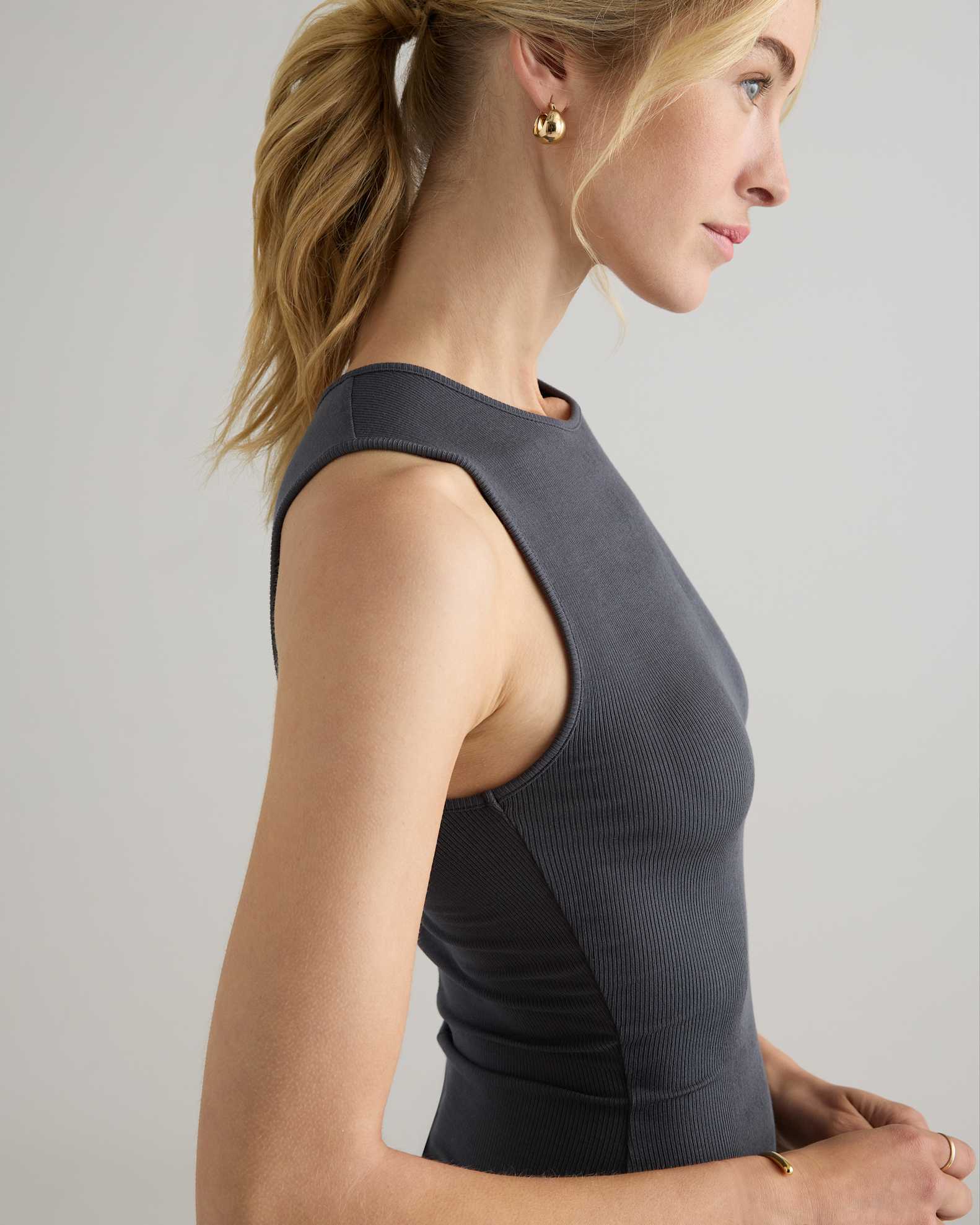 tencel rib knit sleeveless dress Tencel Rib Knit Tank Midi Dress in Carbon Grey