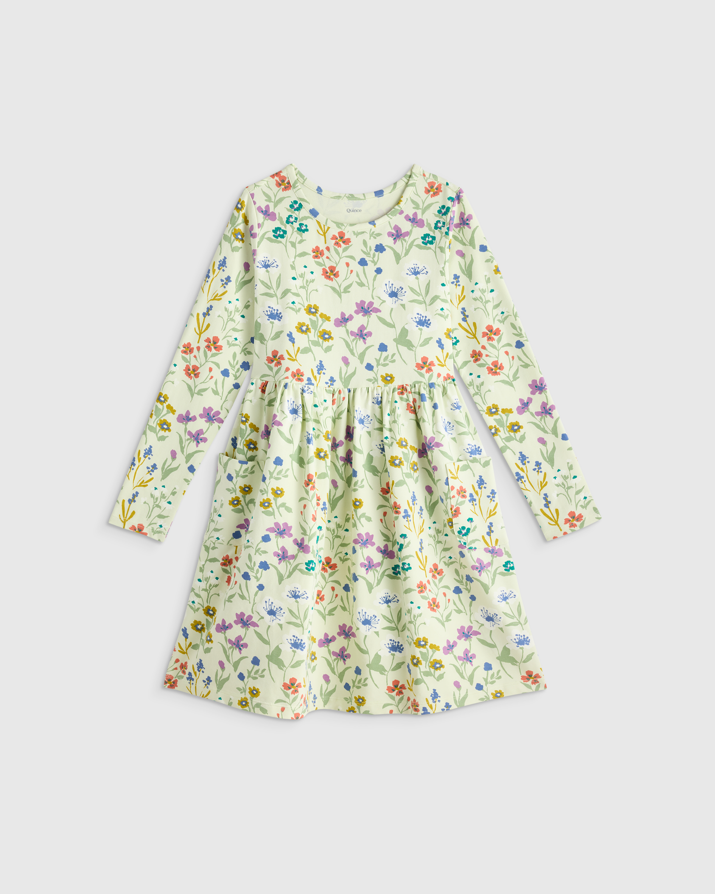 Mint Garden Path Organic Cotton Long Sleeve Fit and Flare Pocket Dress 
