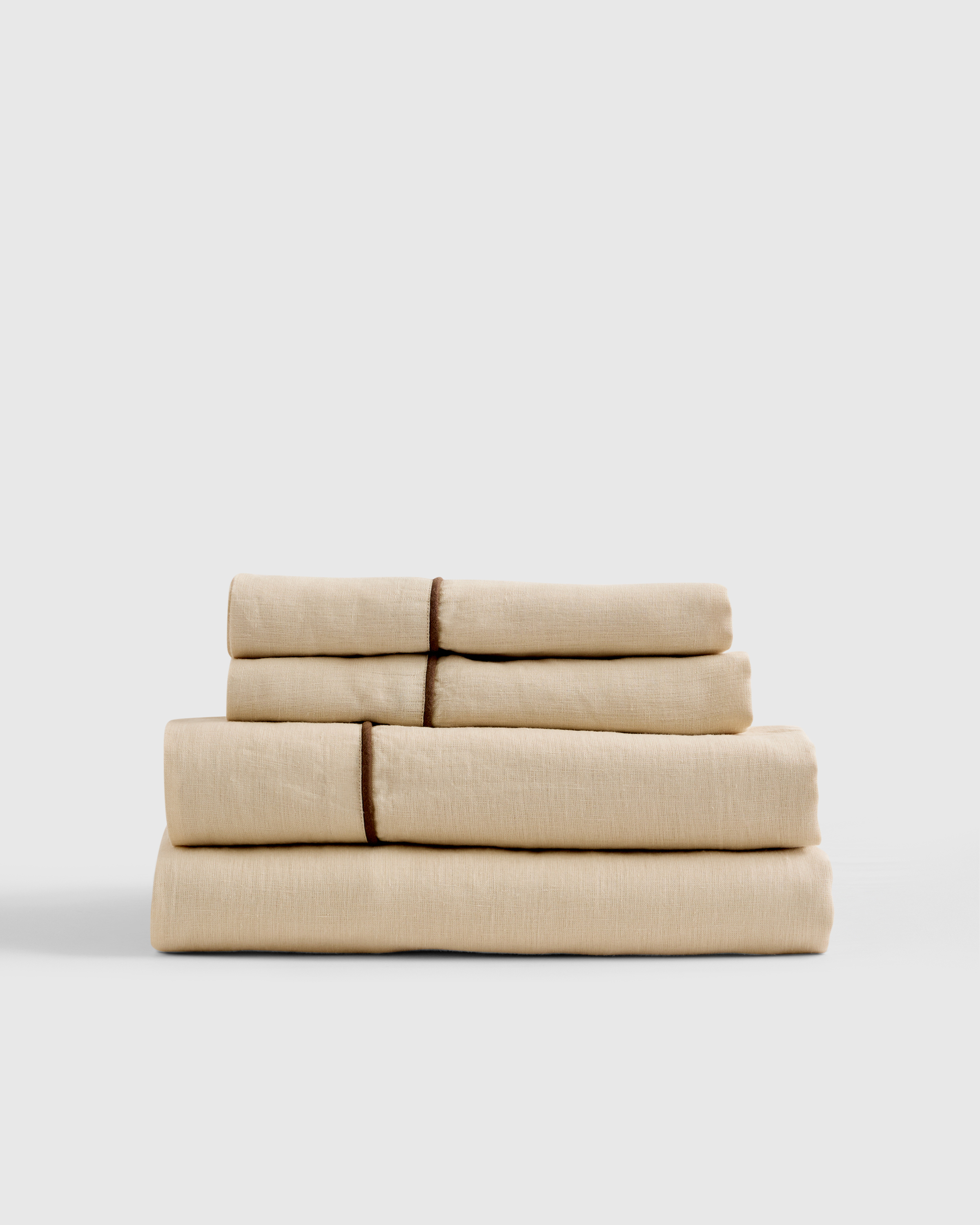 Oat/Espresso European Linen Piped Sheet Set