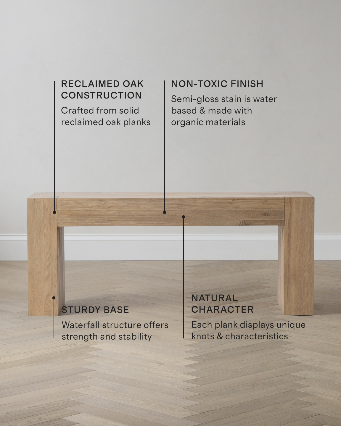 Reclaimed Oak Waterfall Console Table - thumbnail 8