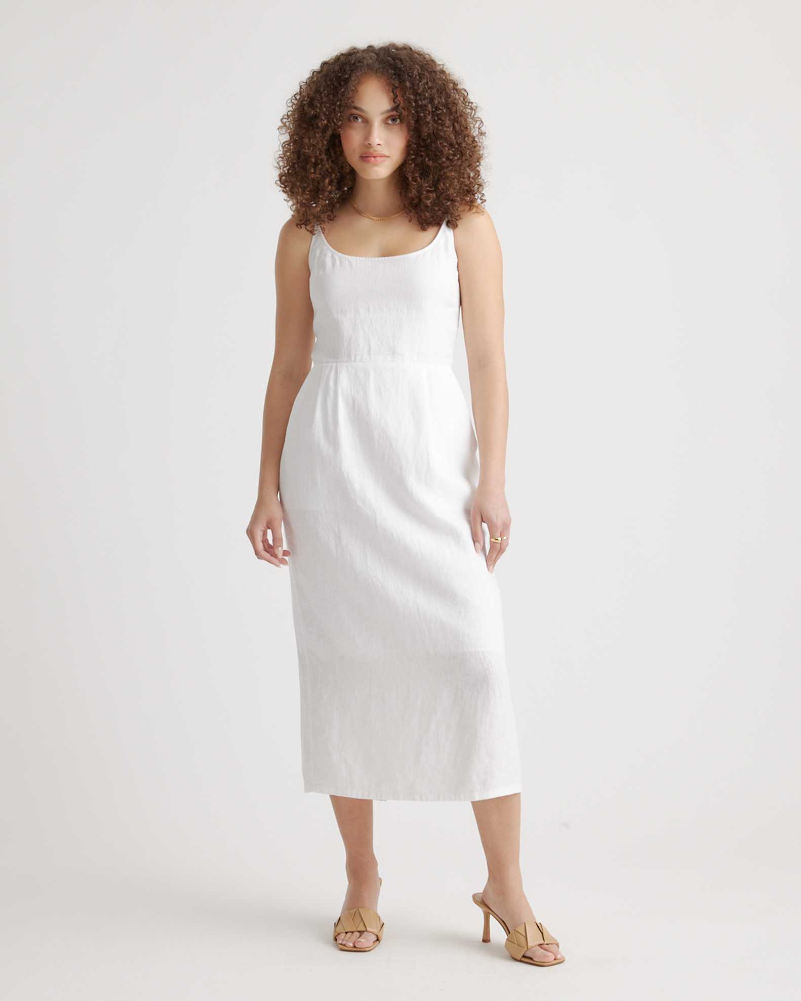 Quince Women's European Linen Scoop Neck Midi Dress, Breathable & Lightweight, Size XS, White Quince Women's European Linen Scoop Neck Midi Dress, Breathable & Lightweight, Size XS, White