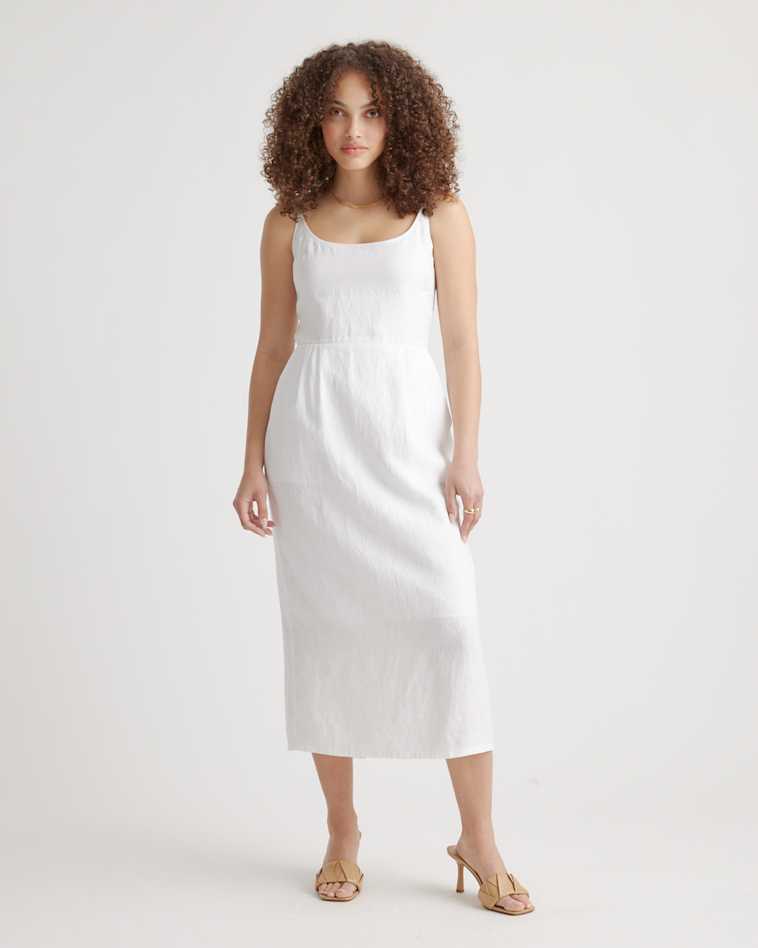 100% European Linen Strapless Maxi Dress in White 100% European Linen Strapless Maxi Dress in White