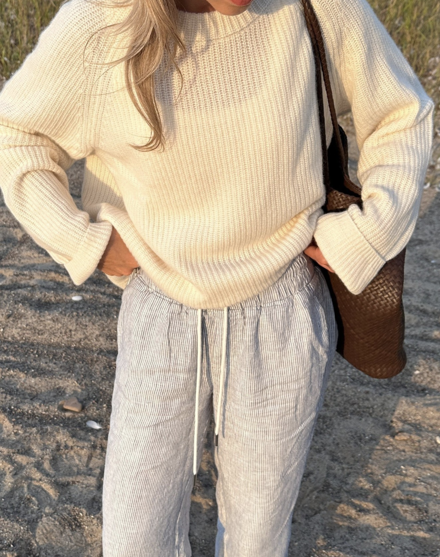 Ivory 100% Organic Cotton Fisherman Crew Sweater