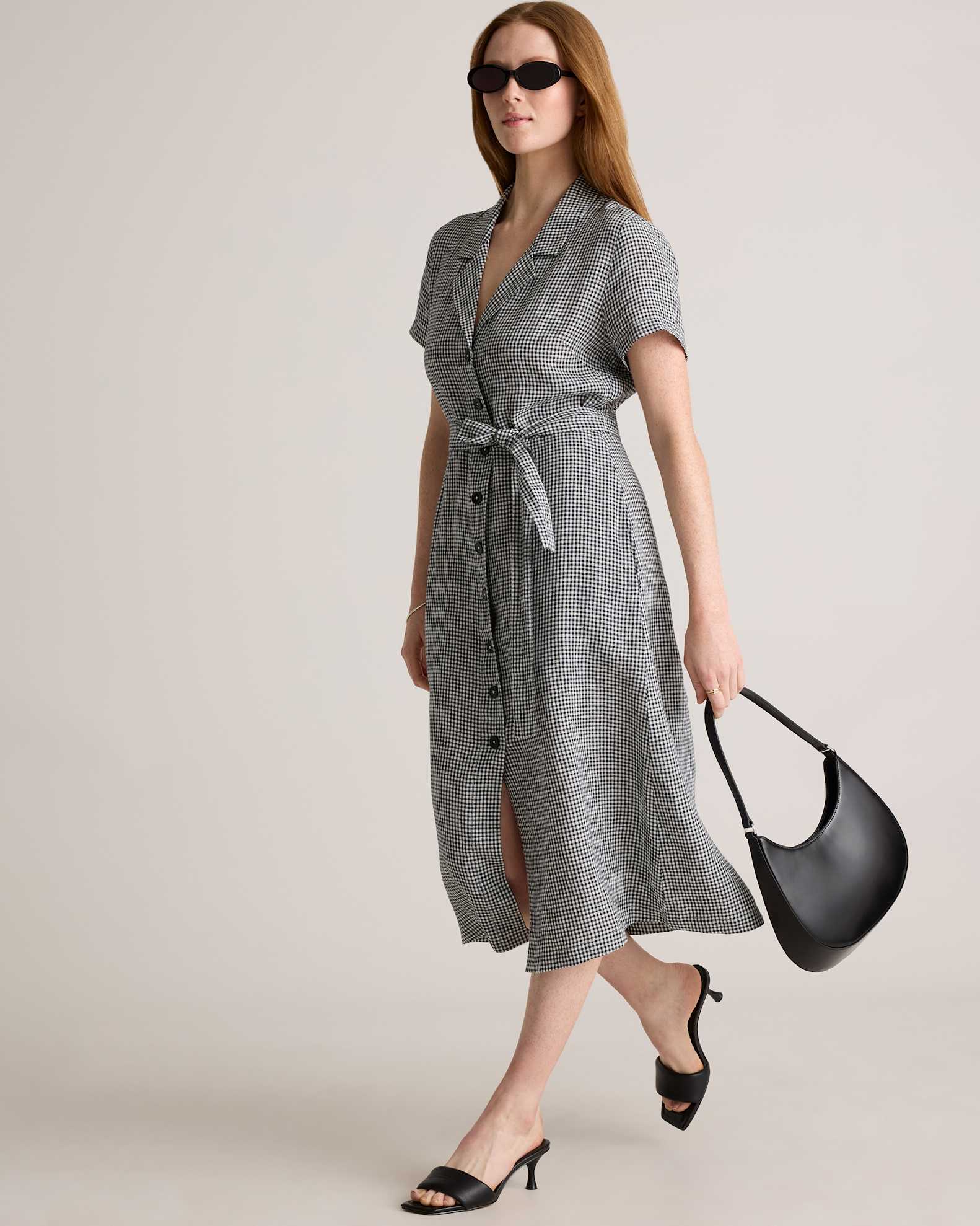 Women's 100% European Linen Button Front Dress in Classic Mini Gingham, Size XS by Quince Women's 100% European Linen Button Front Dress in Classic Mini Gingham, Size XS by Quince