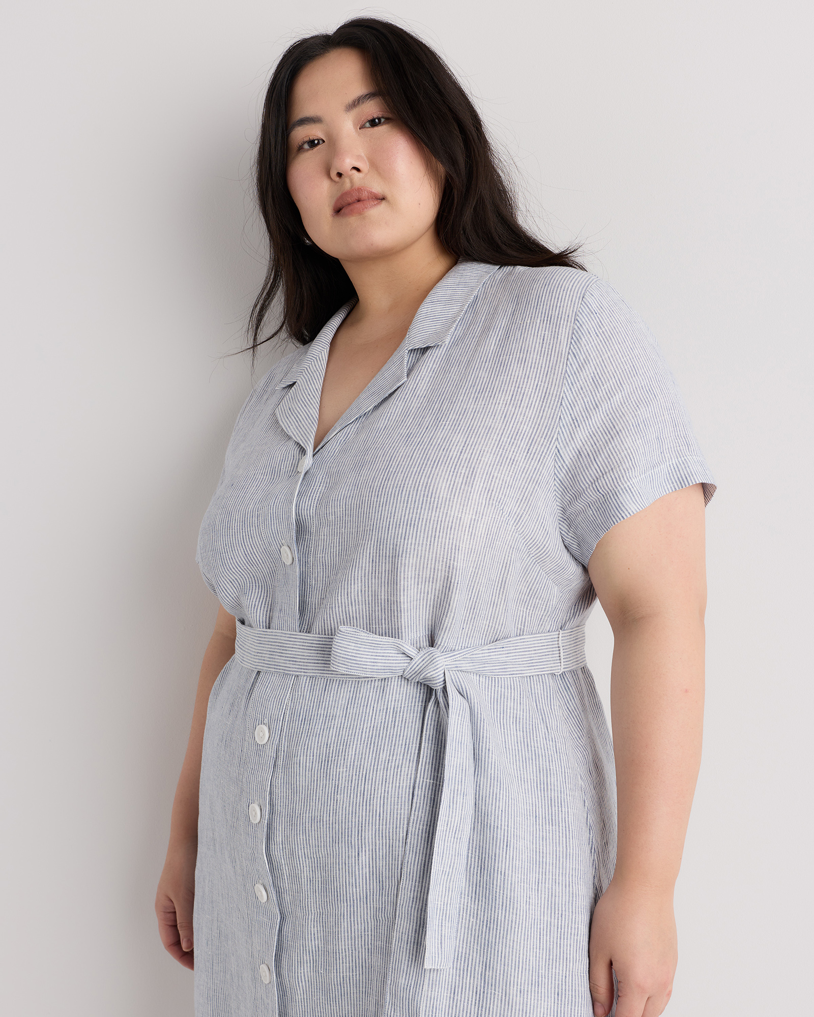 Extended Sizes 100% European Linen Button Front Dress - Plus Size