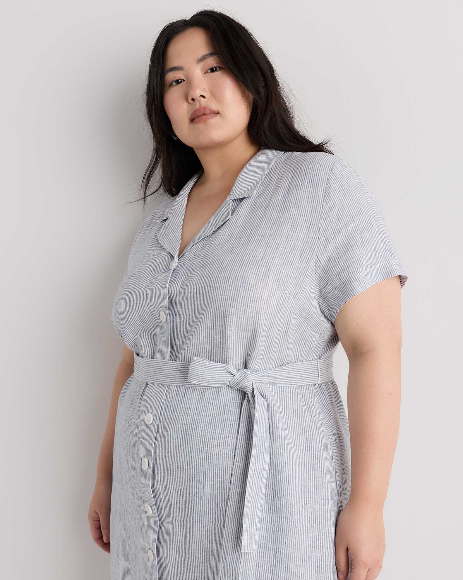 Extended Sizes 100% European Linen Button Front Dress - Plus Size Extended Sizes 100% European Linen Button Front Dress - Plus Size