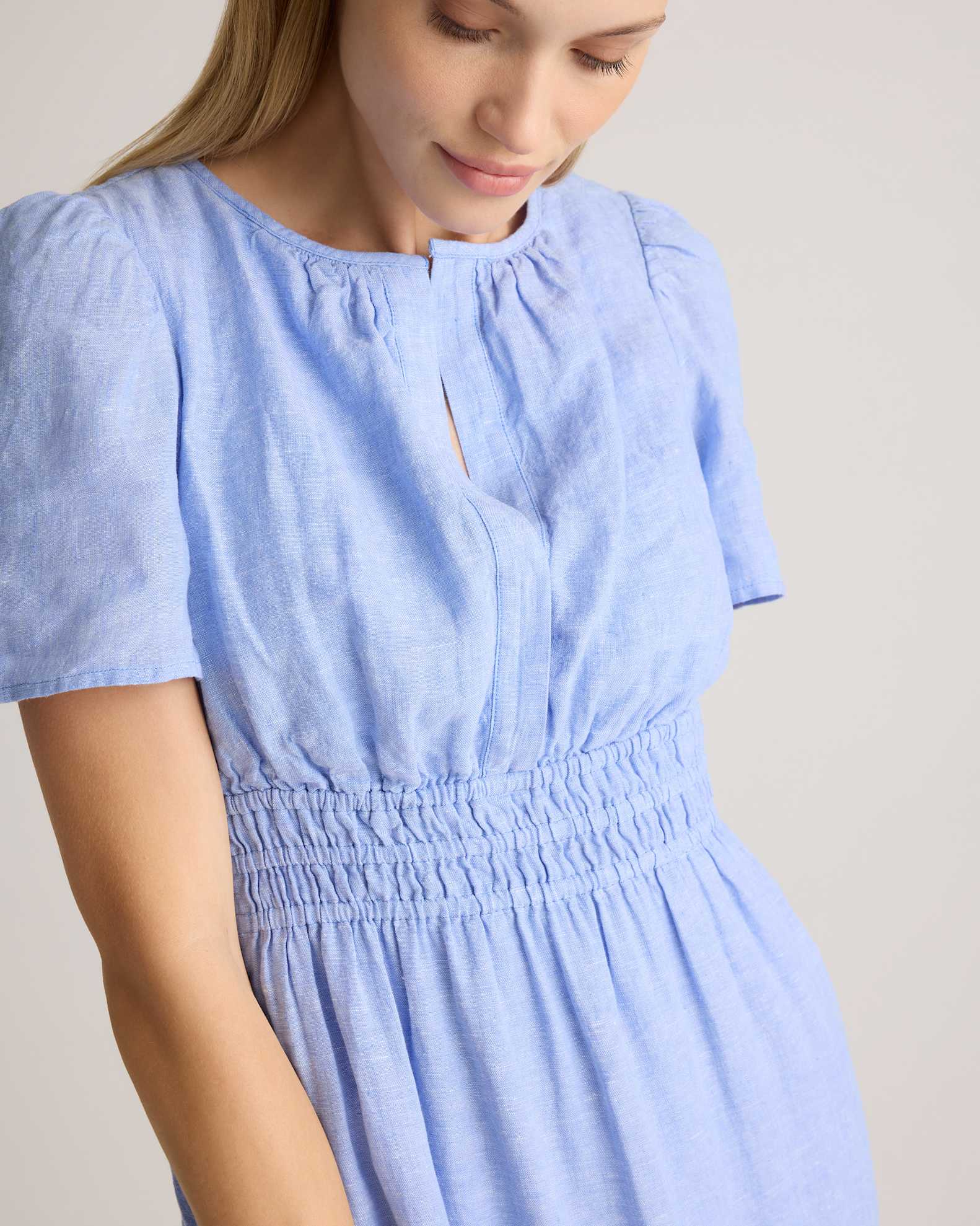 Quince Women's Maxi Dress in French Blue, Size XL - 100% European Linen, Tiered, V-Neck, Short Sleeves, Pocketed, Sustainable Material Quince Women's Maxi Dress in French Blue, Size XL - 100% European Linen, Tiered, V-Neck, Short Sleeves, Pocketed, Sustainable Material