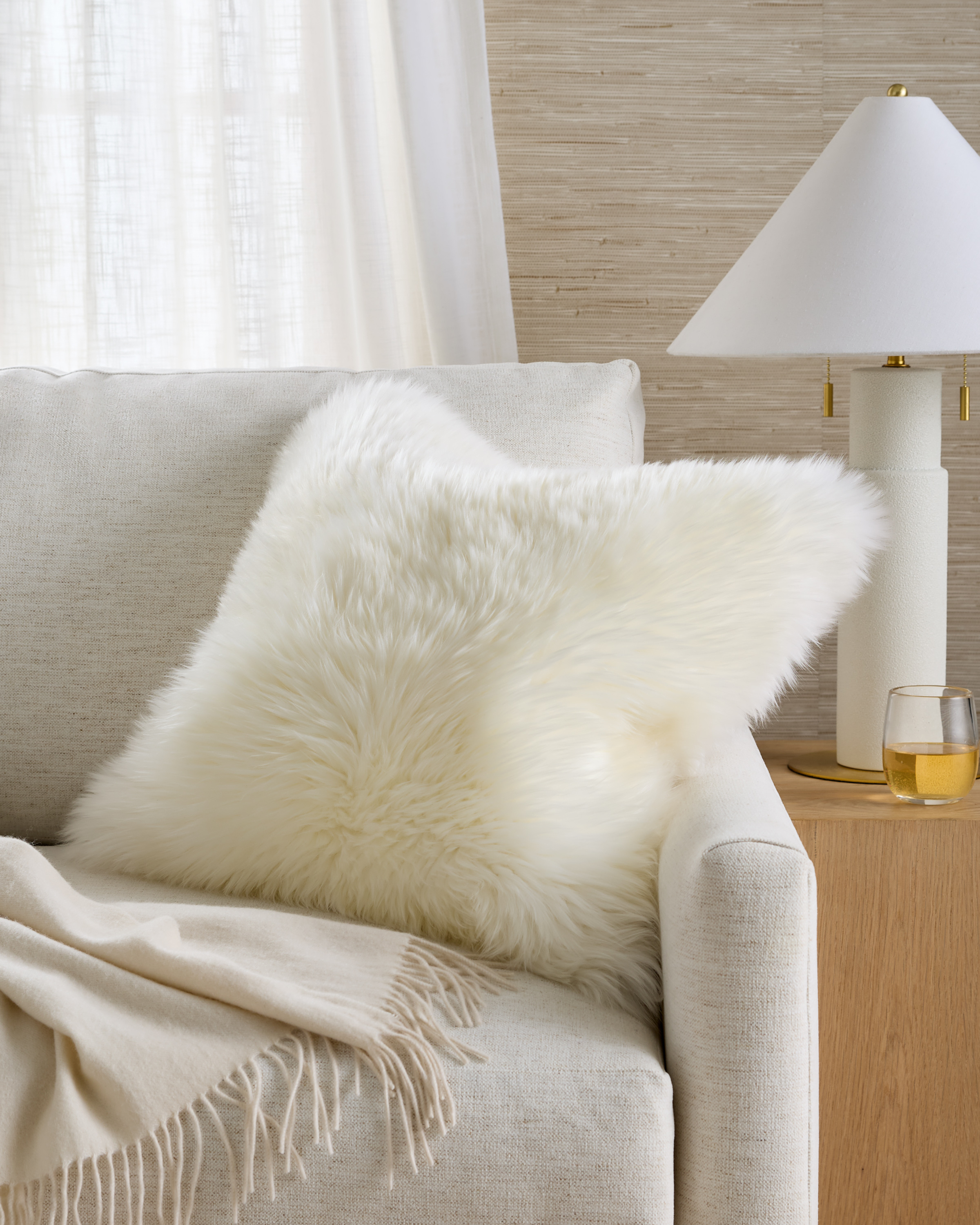 Ivory Natural Sheepskin Accent Pillow Cover