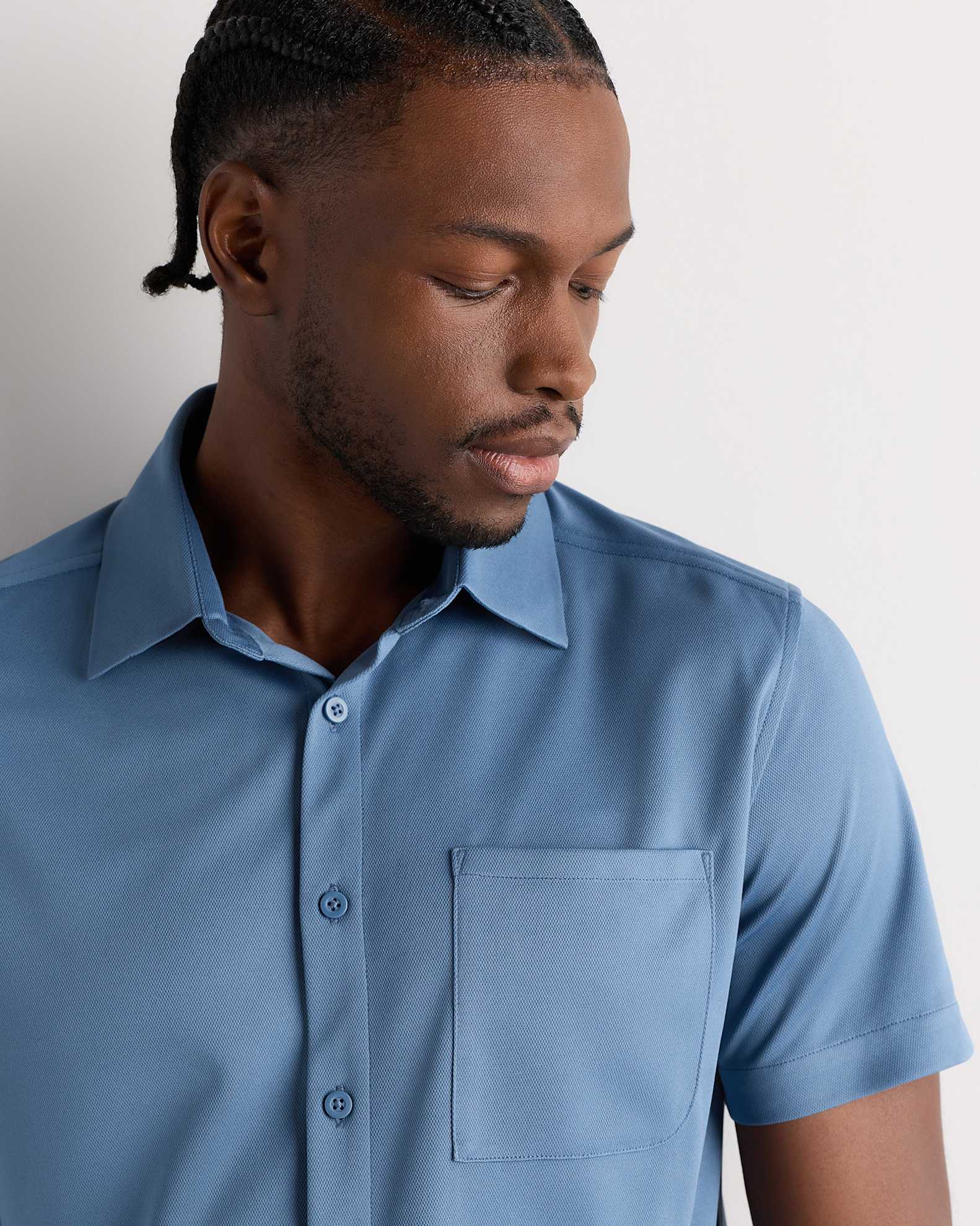 blue short sleeve dress shirt Robbins & Brooks 4-Way Flex Blue Dress Shirt Short Sleeve 14