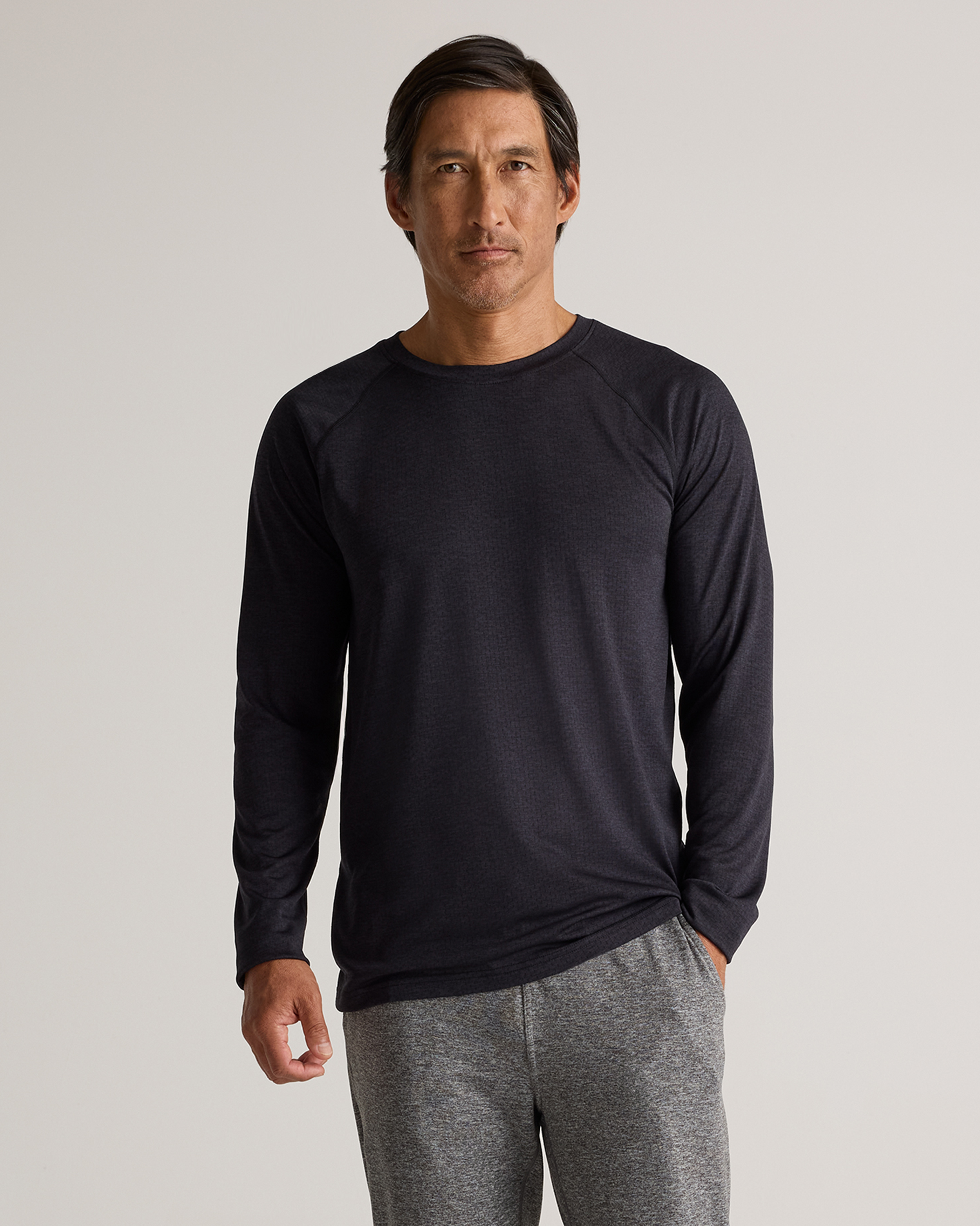 Heather Black Mesh Performance Training Long Sleeve Tee