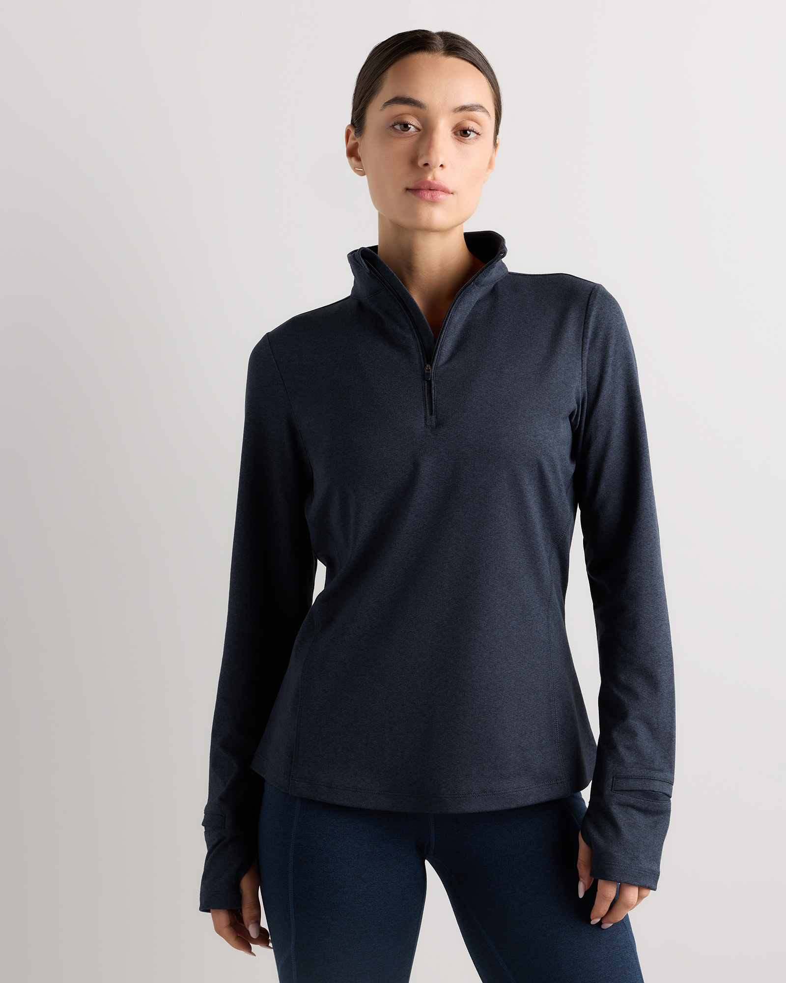 Heather Deep Navy Flowknit Quarter-Zip Pullover