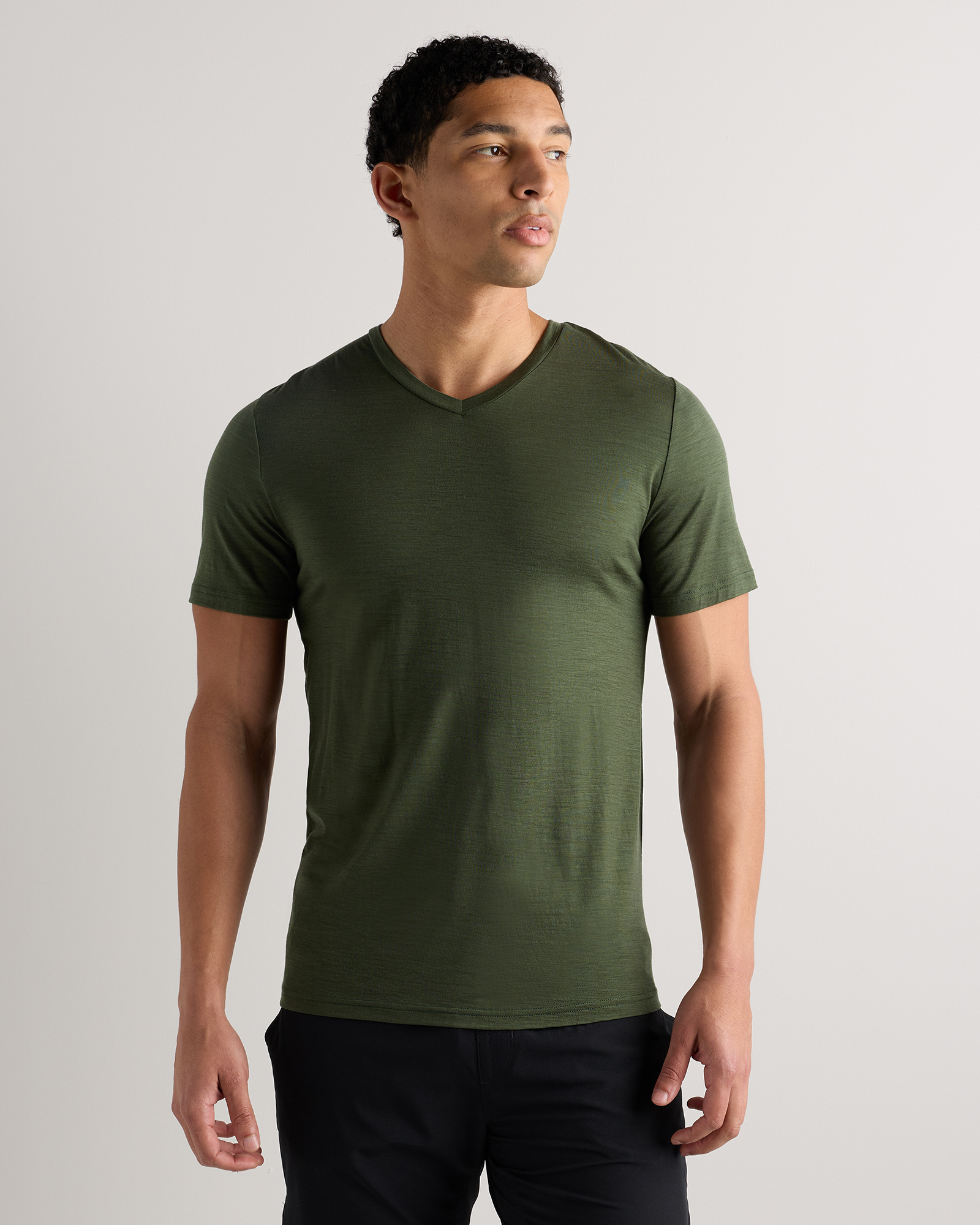 Green 100% Merino Wool All-Season V-Neck Base Layer Tee
