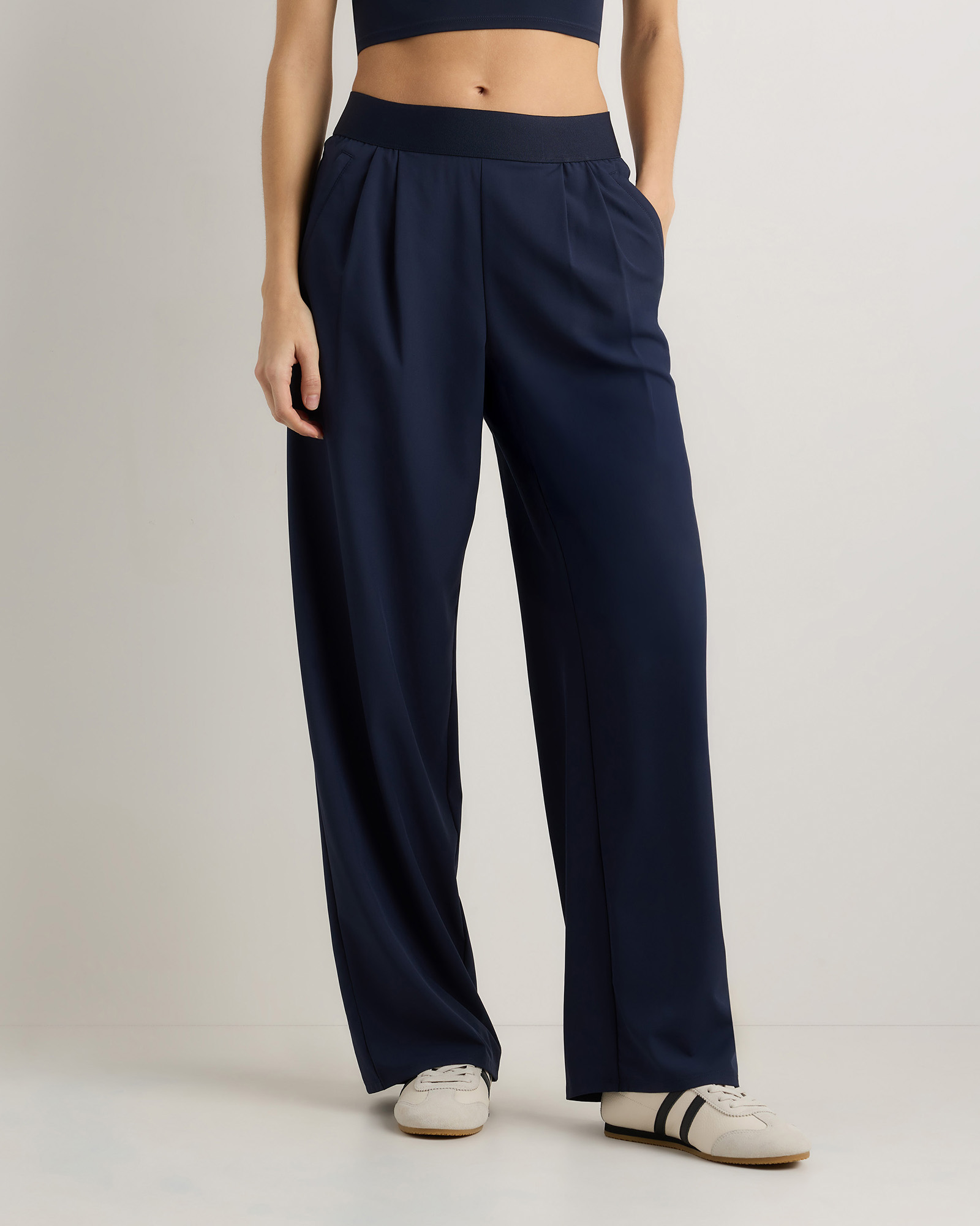 Deep Navy Performance Tech Wide Leg Pants