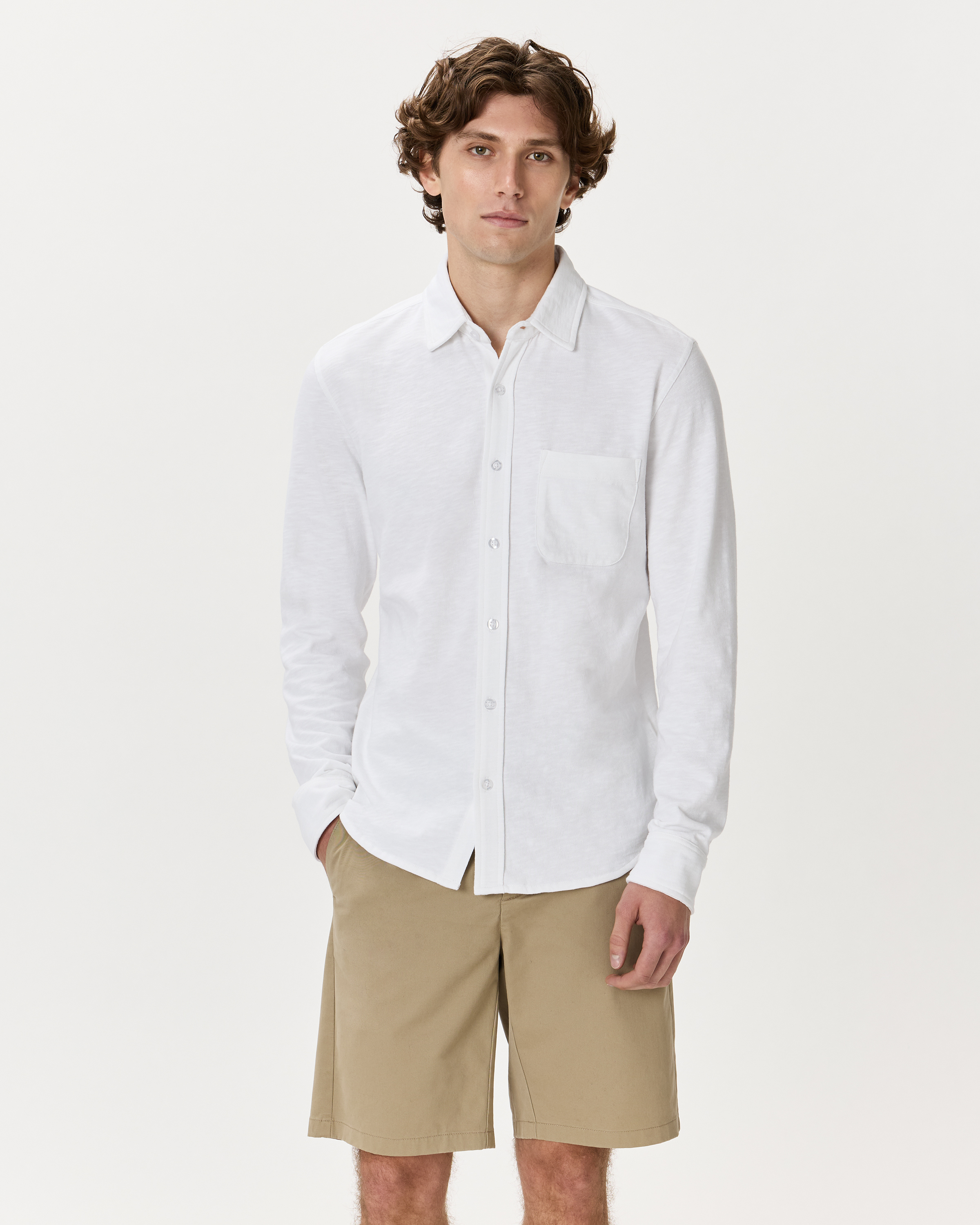 Classic White 100% Organic Cotton Slub Long Sleeve Button Up Shirt