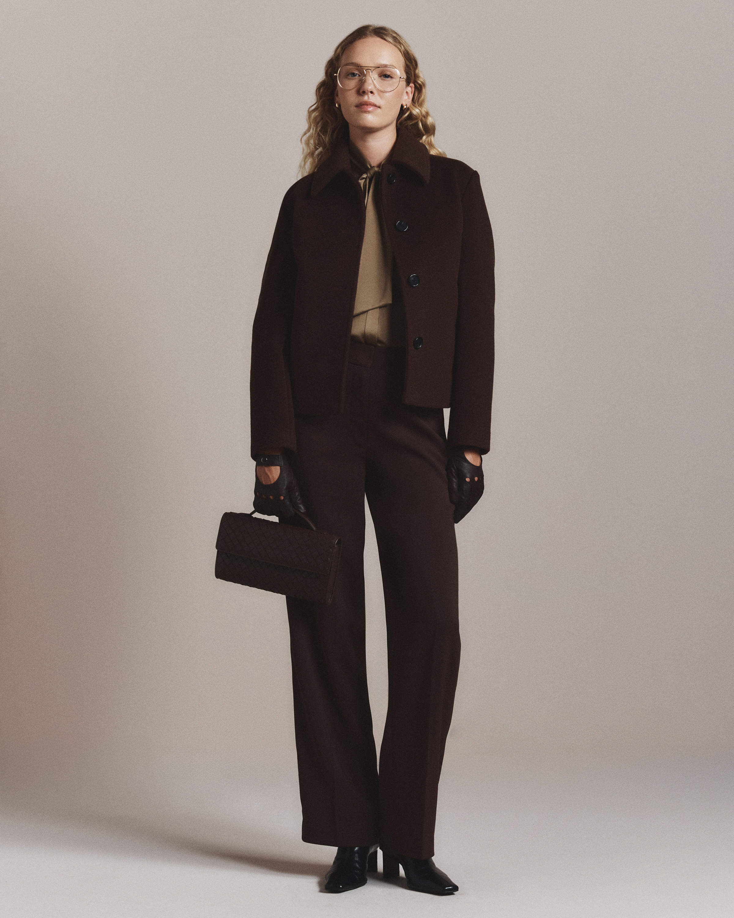 Wool Cashmere Short Coat in Dark Chocolate