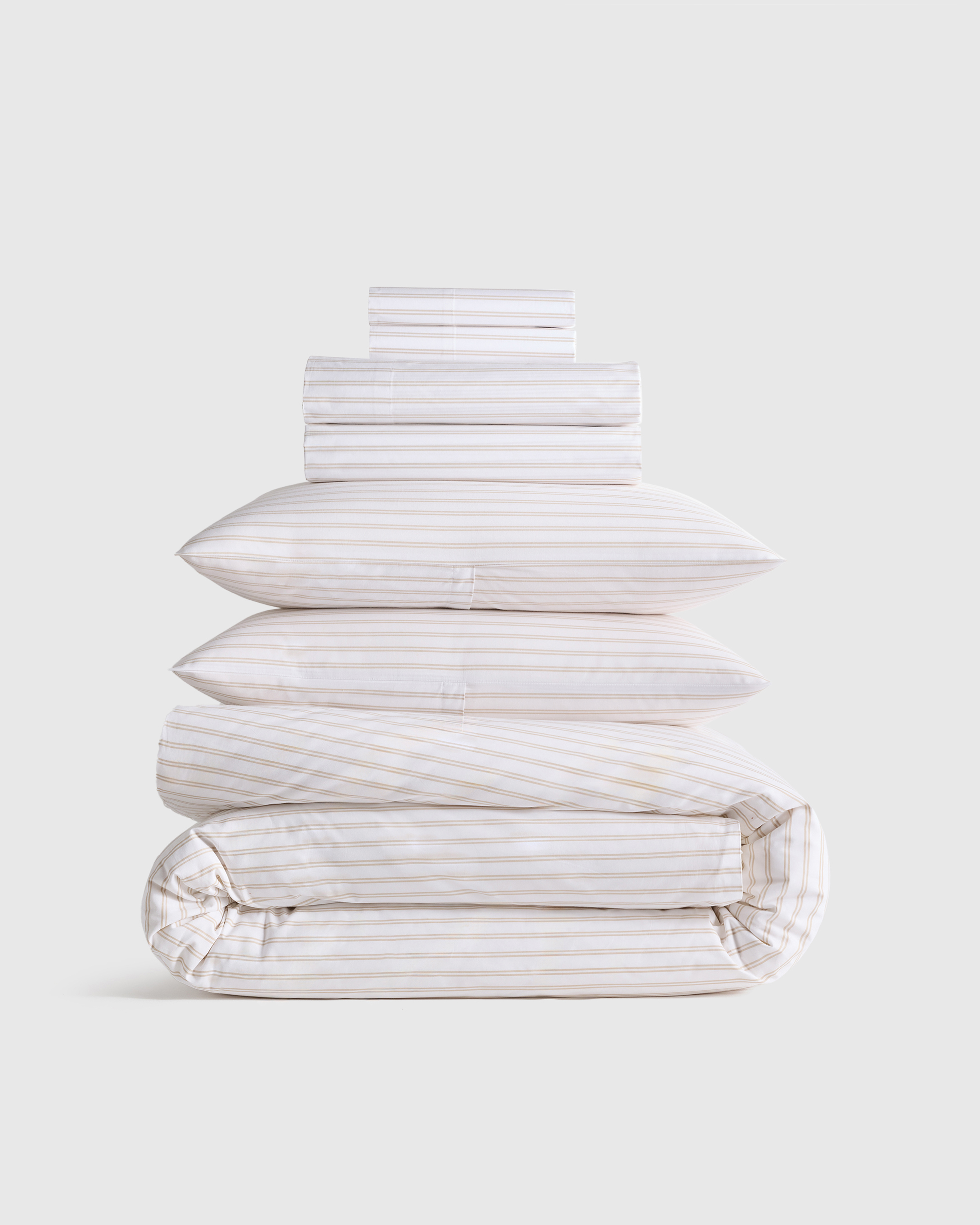 White/Toffee Classic Organic Percale Double Stripe Deluxe Bedding Bundle