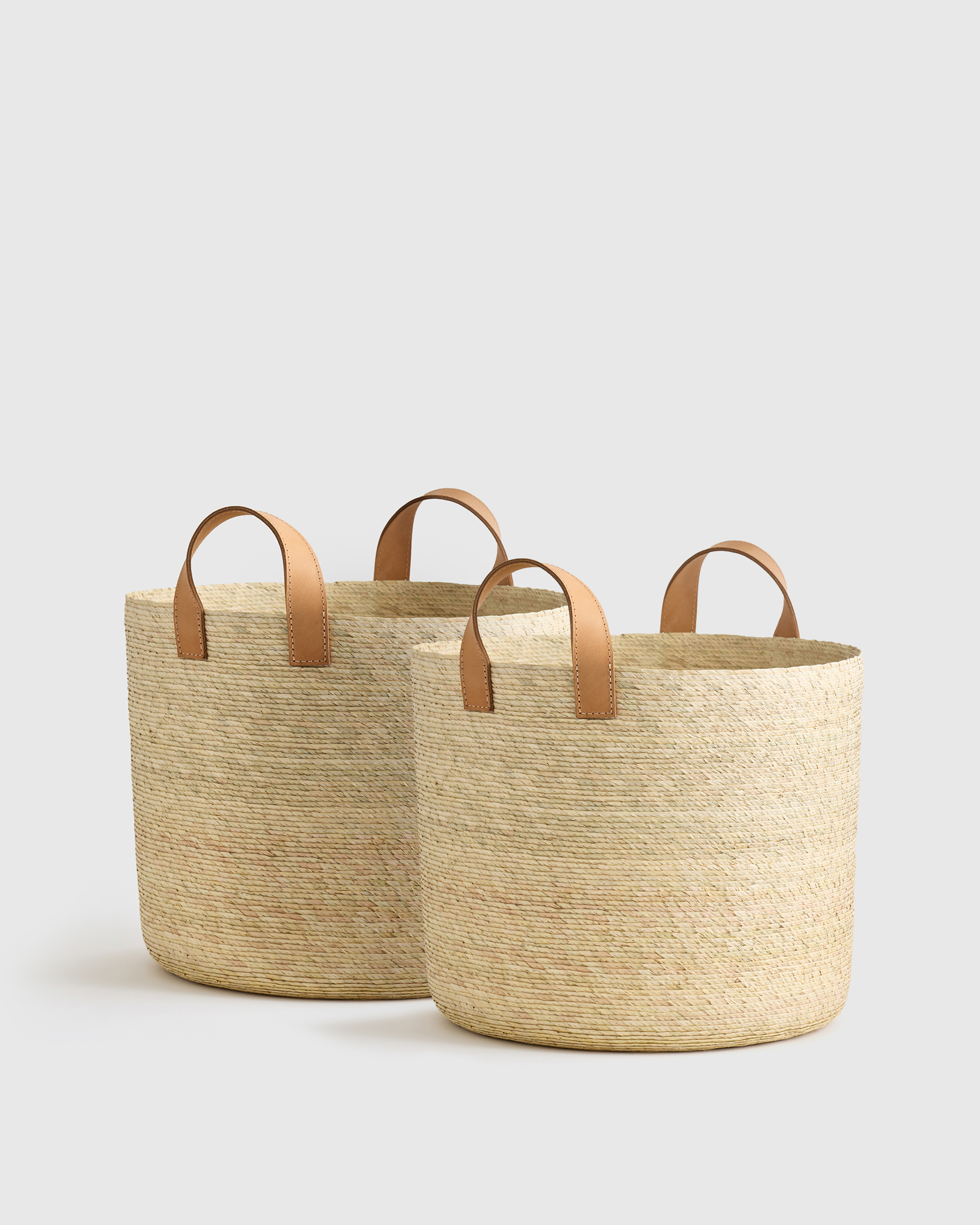 Natural Handwoven Round Palm Baskets (Set of 2)