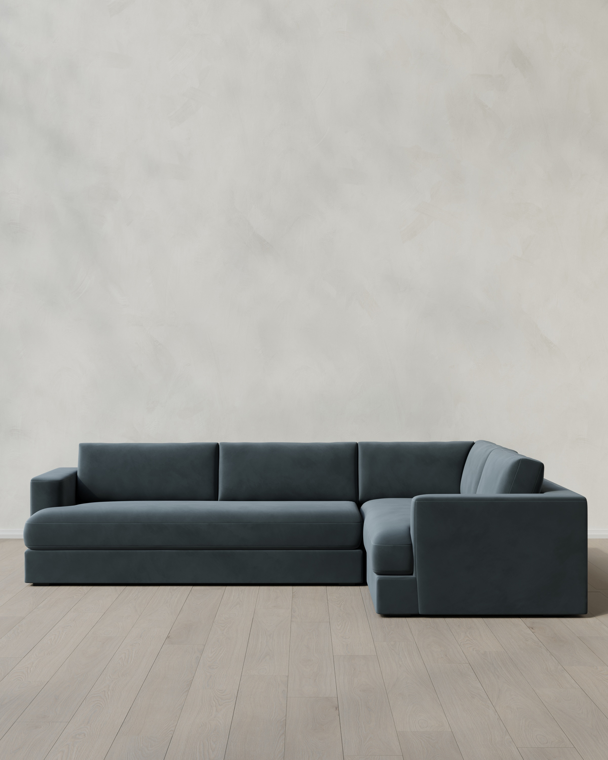 Pine Sierra Curved Arm L Sectional in Performance Velvet