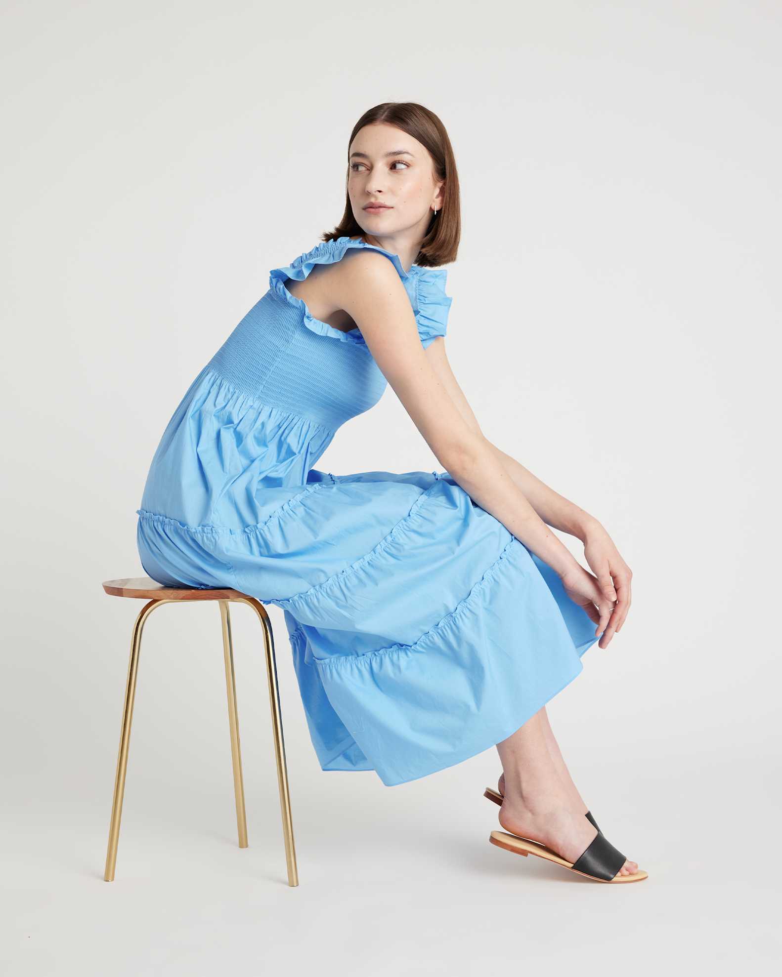 Women's Poplin Smocked Midi Dress in Cornflower Blue, Size XS, Organic Cotton by Quince Women's Poplin Smocked Midi Dress in Cornflower Blue, Size XS, Organic Cotton by Quince