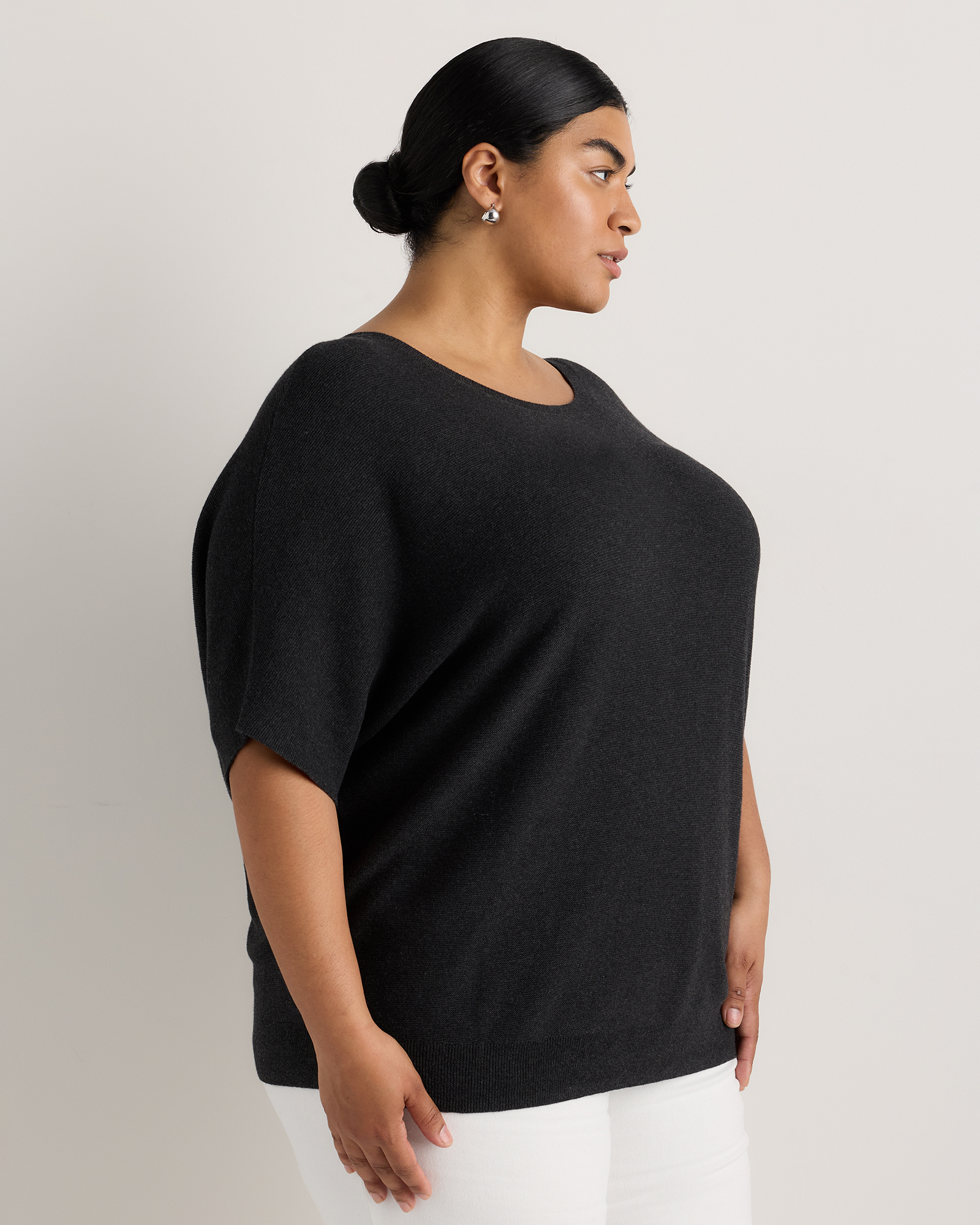 Lightweight Cotton Cashmere Link-Stitch Dolman Sweater - Plus Size