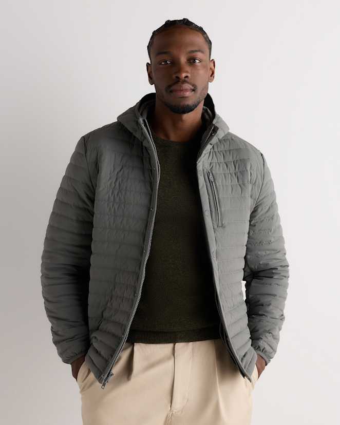 Fossil Grey Responsible Down Hooded Quilted Jacket