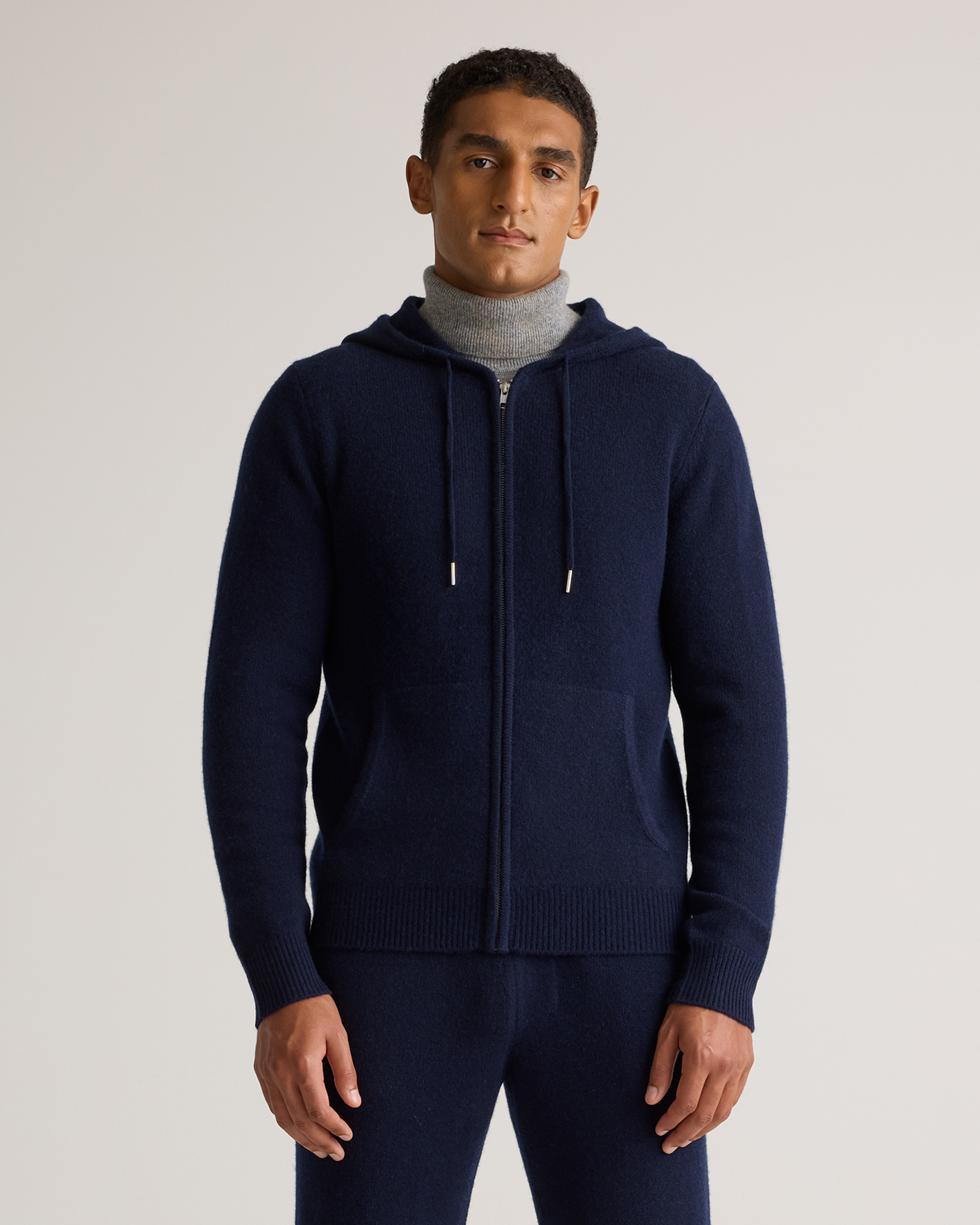 True Navy Mongolian Cashmere Full-Zip Hoodie