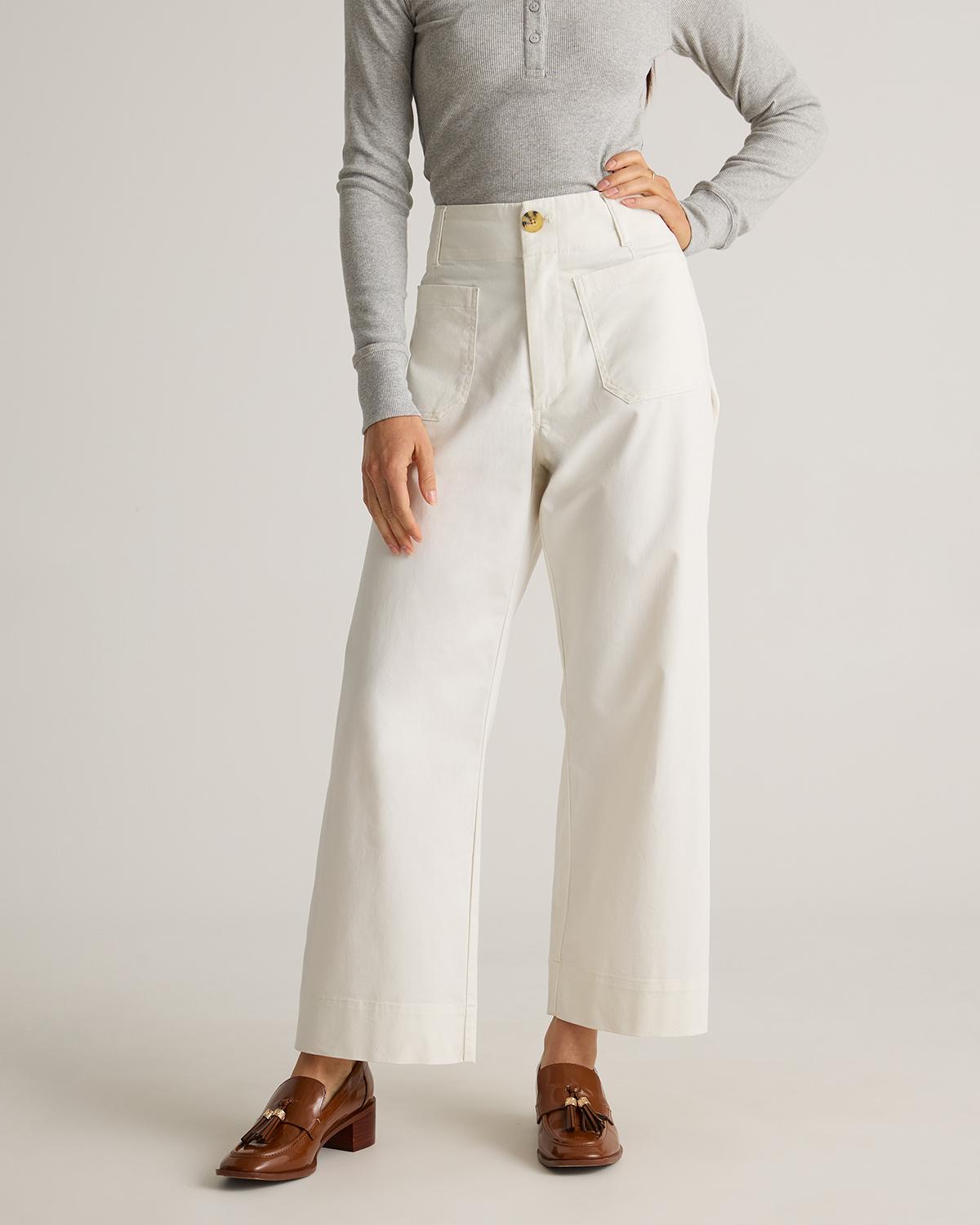 Organic Stretch Cotton Chino Cropped Wide Leg Pants in Frost