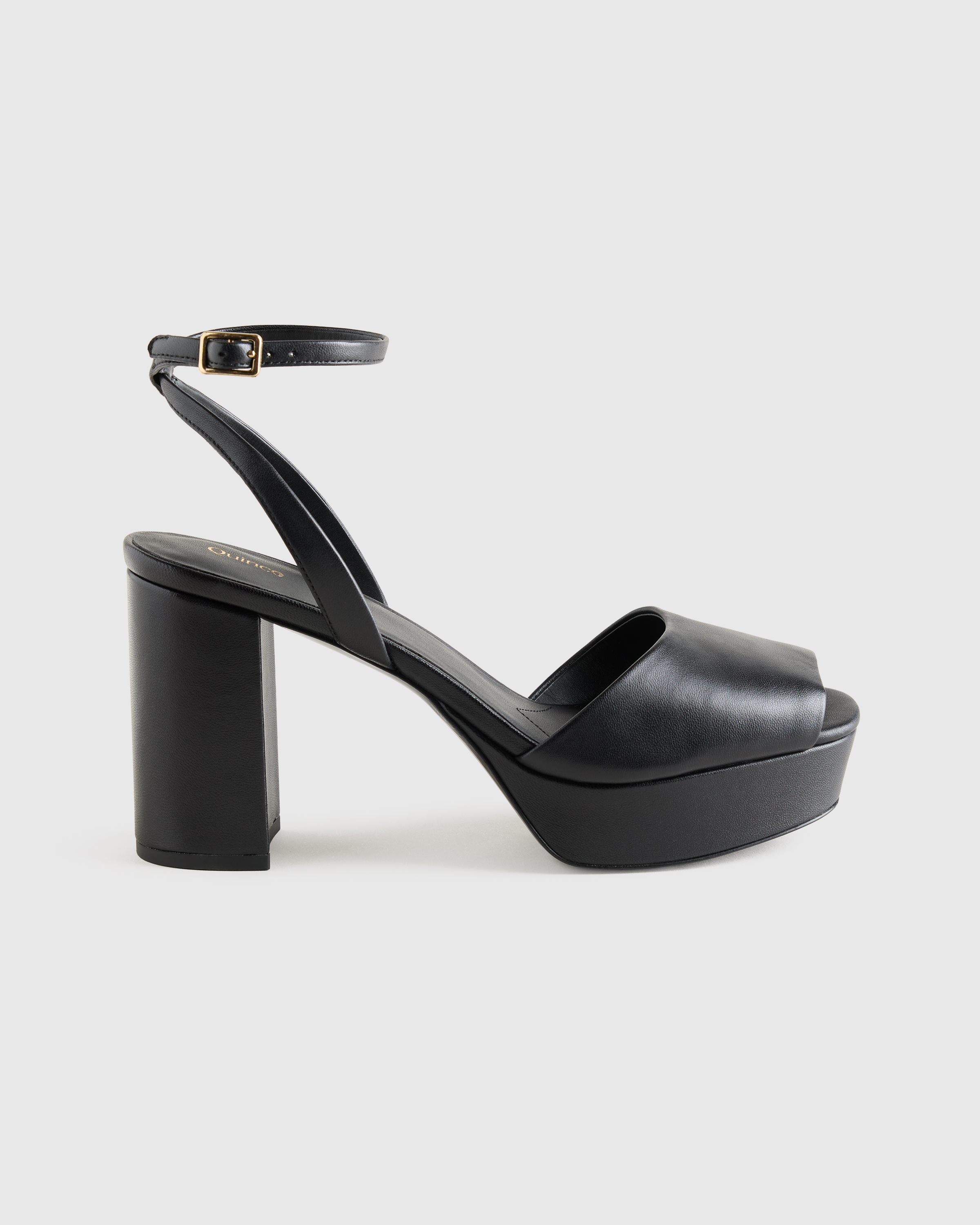 Black Italian Leather Platform 115mm Block Heel 
