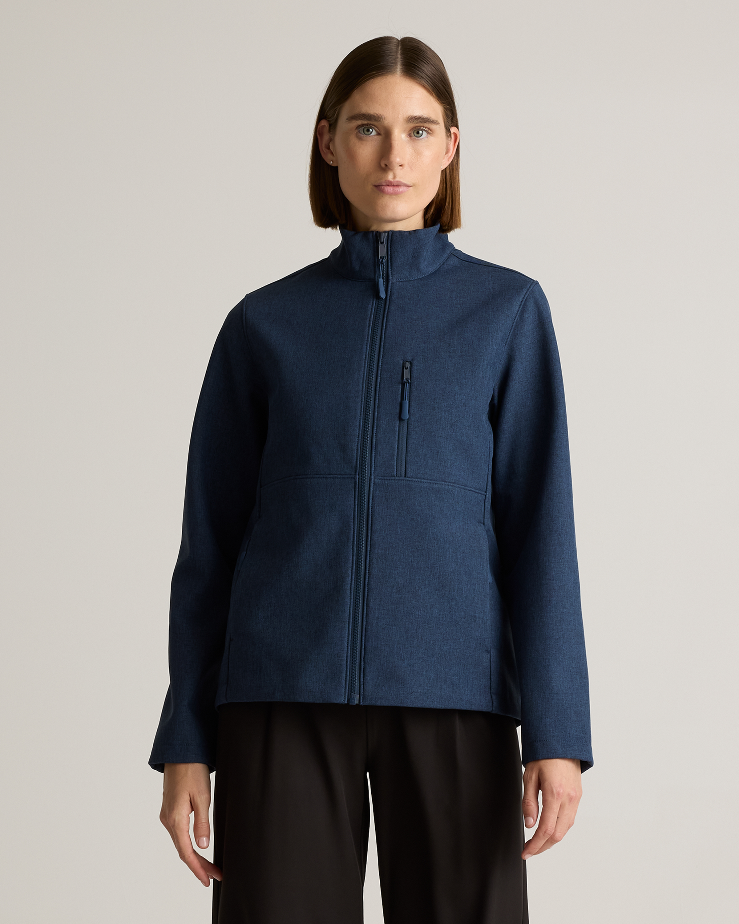 Quince Women's Softshell Fleece-lined Full-zip Jacket In Heather Deep Navy