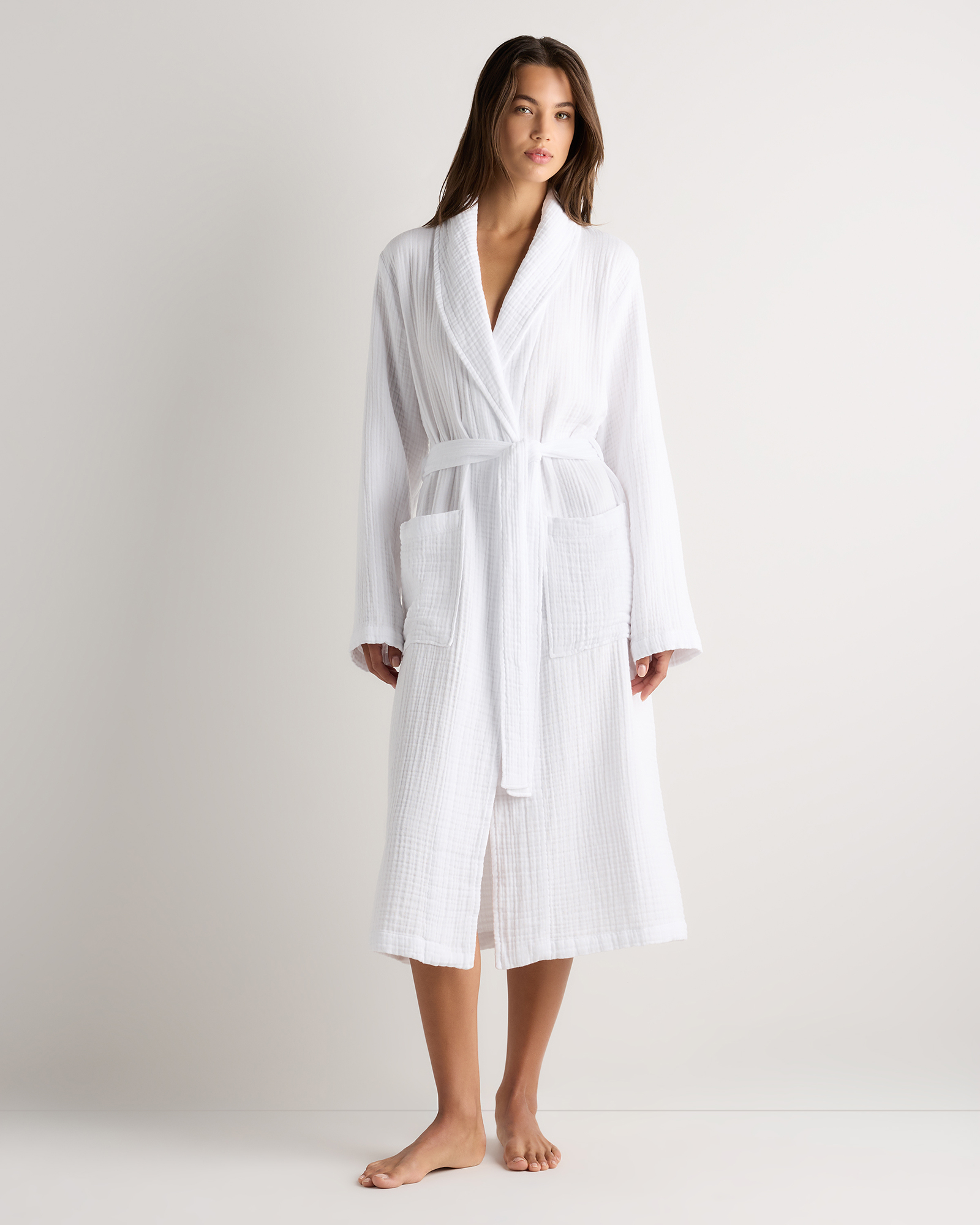 White Women's Soft Layered Turkish Cotton Robe