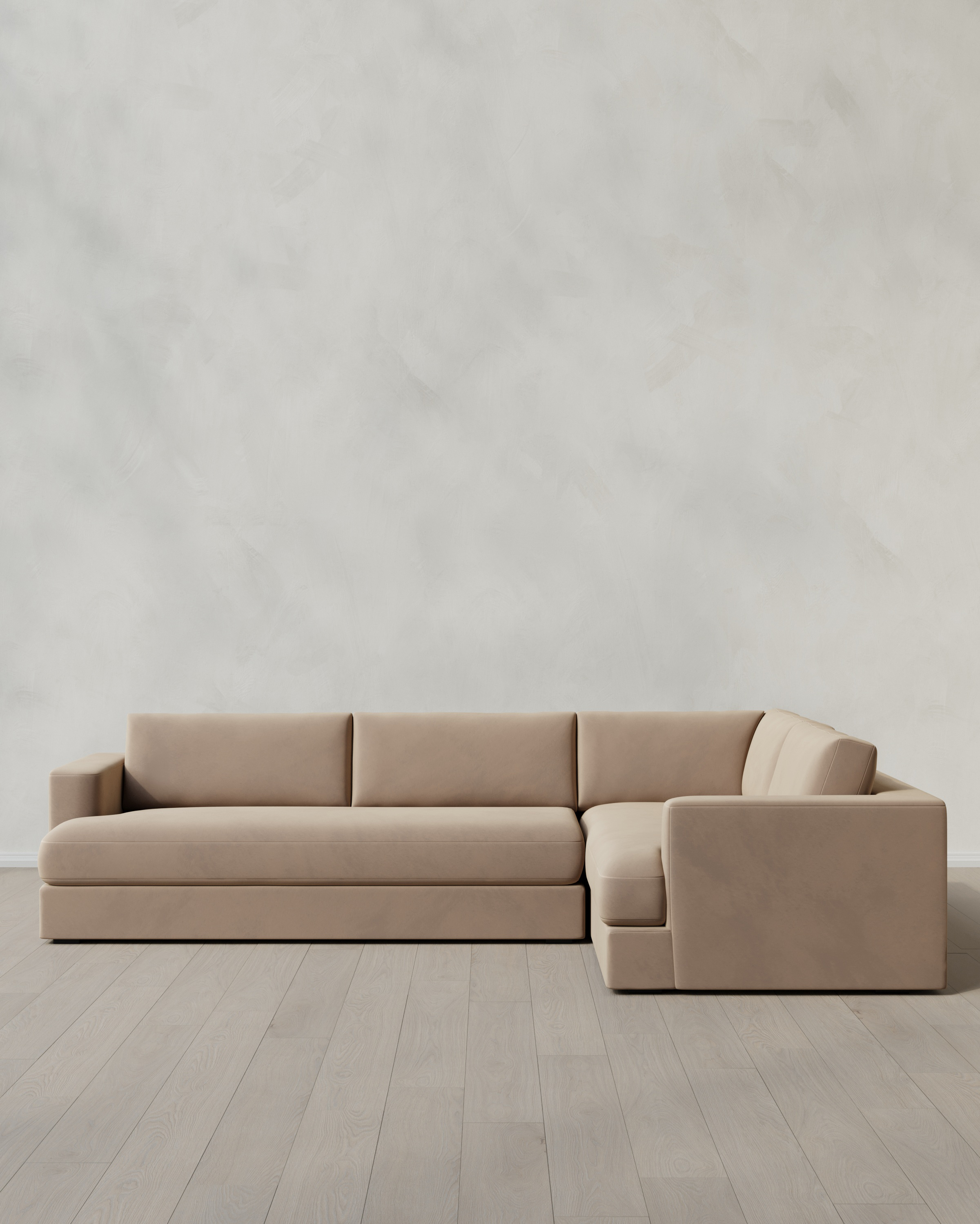 Taupe Sierra Curved Arm L Sectional in Performance Velvet