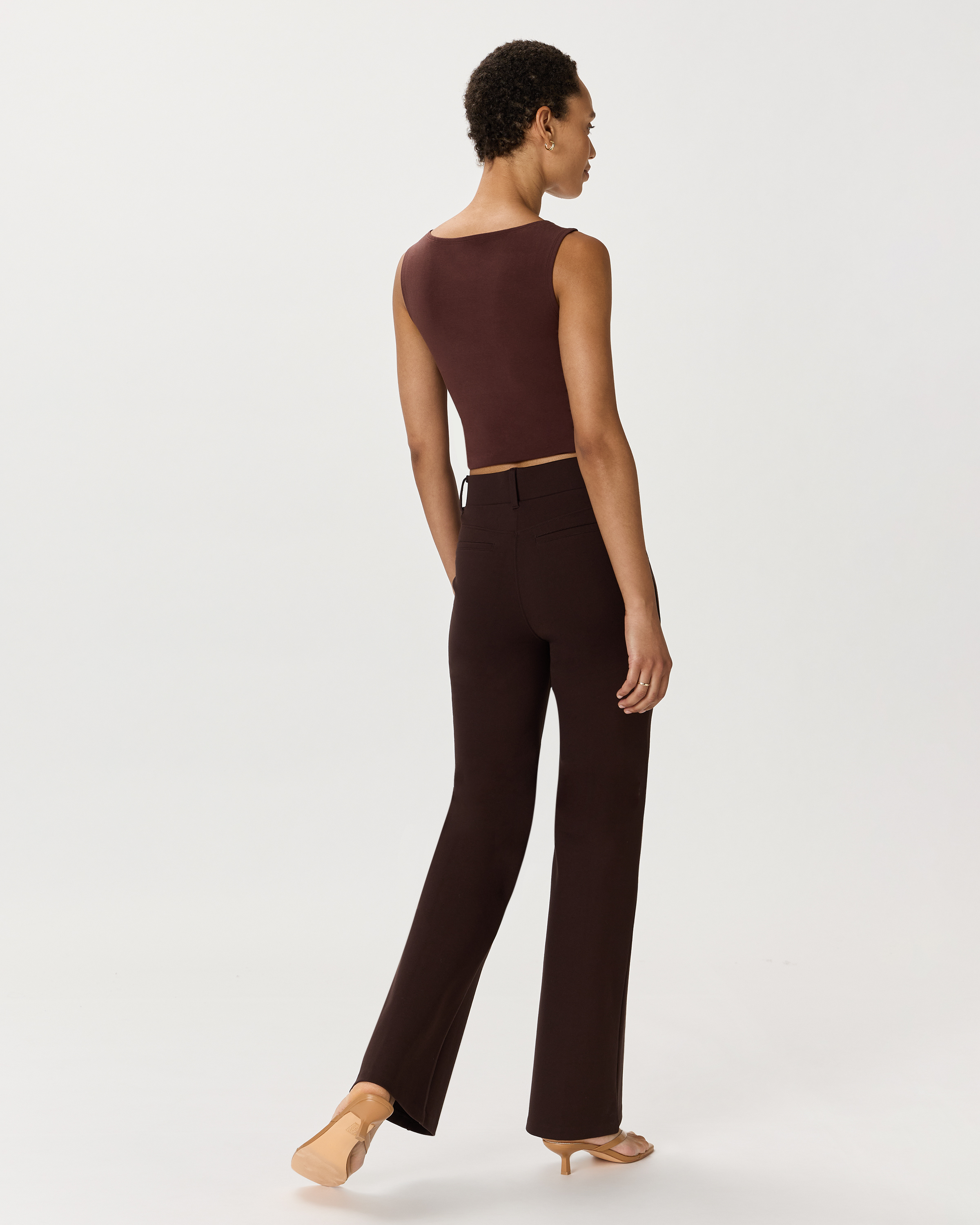【2plan】Pound Flare Wide Slacks Ultra-Stretch Ponte Flare Leg Pants