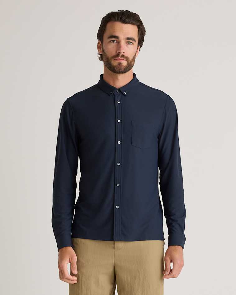 Men's Commuter Stretch Pique Long Sleeve Button Down in Navy, Size XL, 100% Polyester by Quince Men's Commuter Stretch Pique Long Sleeve Button Down in Navy, Size XL, 100% Polyester by Quince