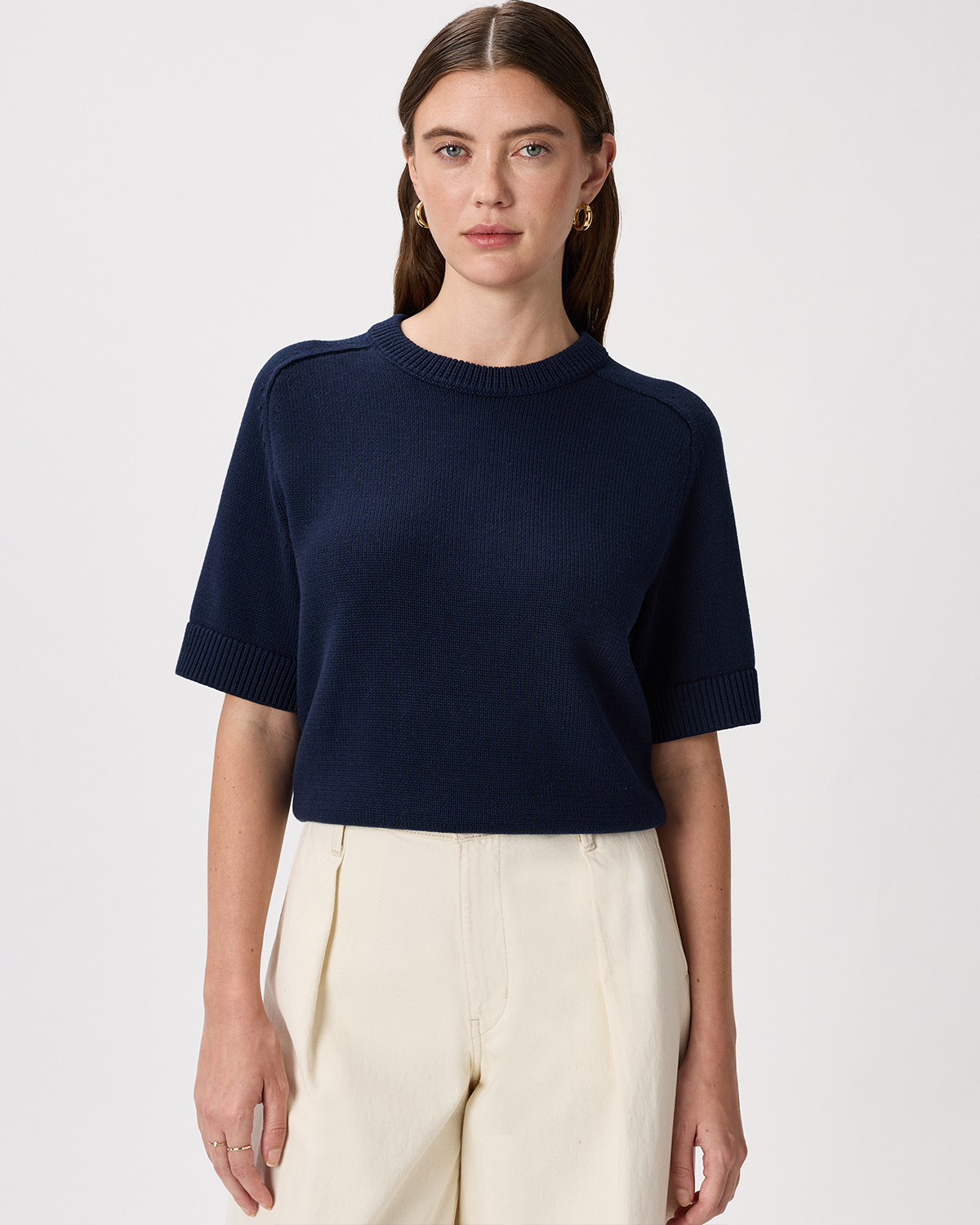 Navy T-shirt style pull en coton 100 % biologique