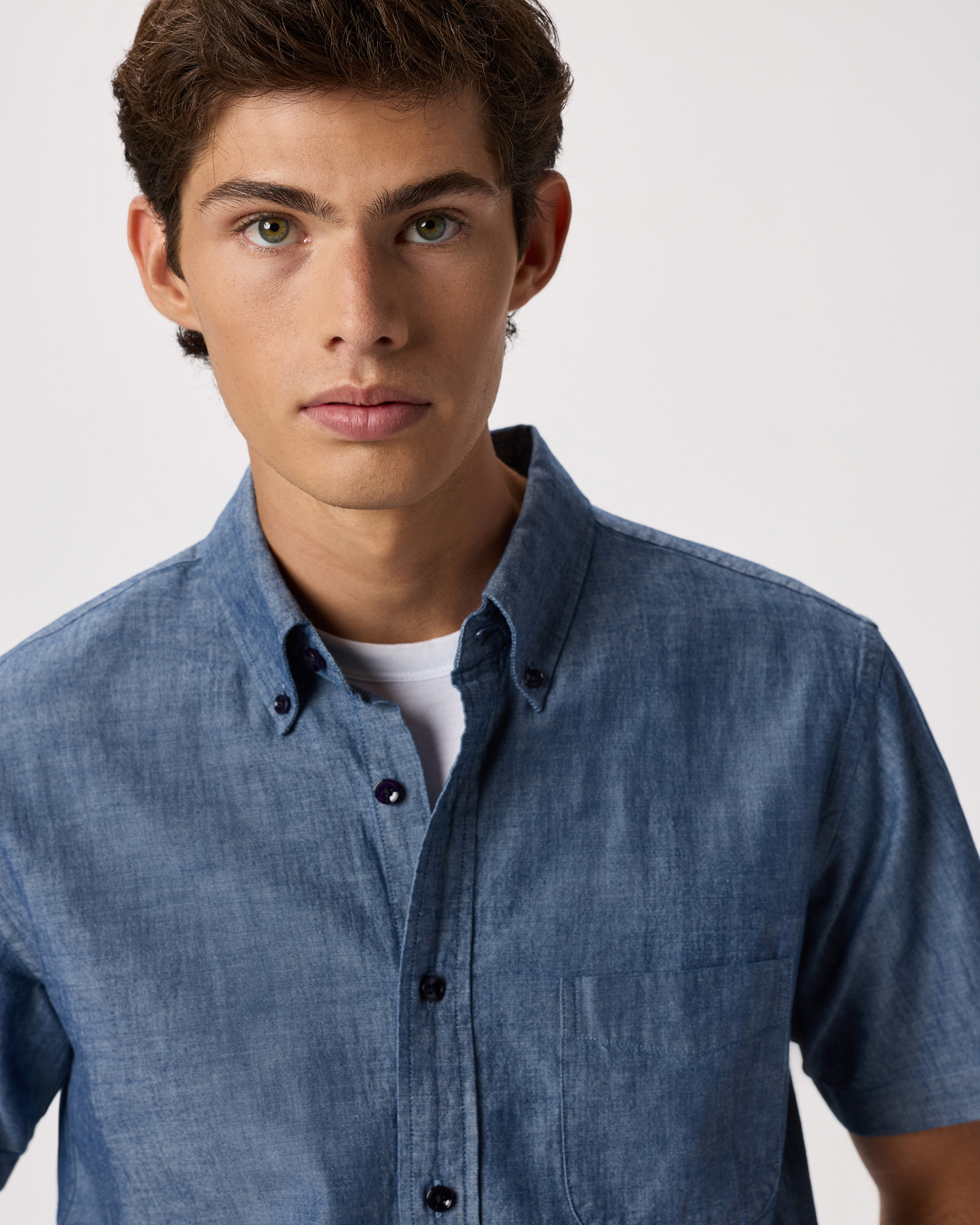 Men's 100% Organic Chambray Short Sleeve Shirt in Dark Chambray, Size Medium, Organic Cotton by Quince