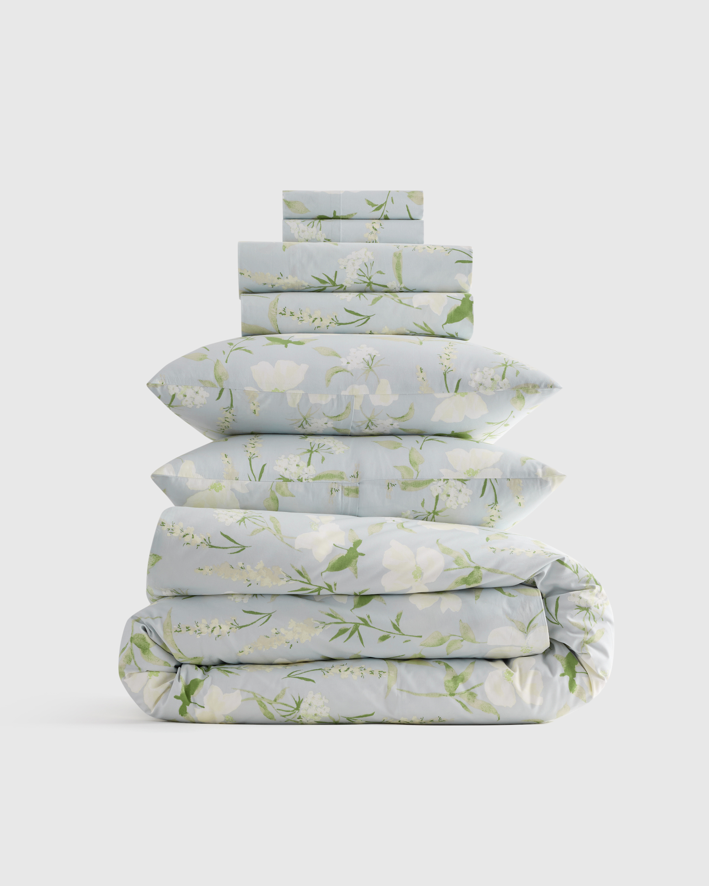 Blue Garden Classic Organic Percale Floral Deluxe Bedding Bundle