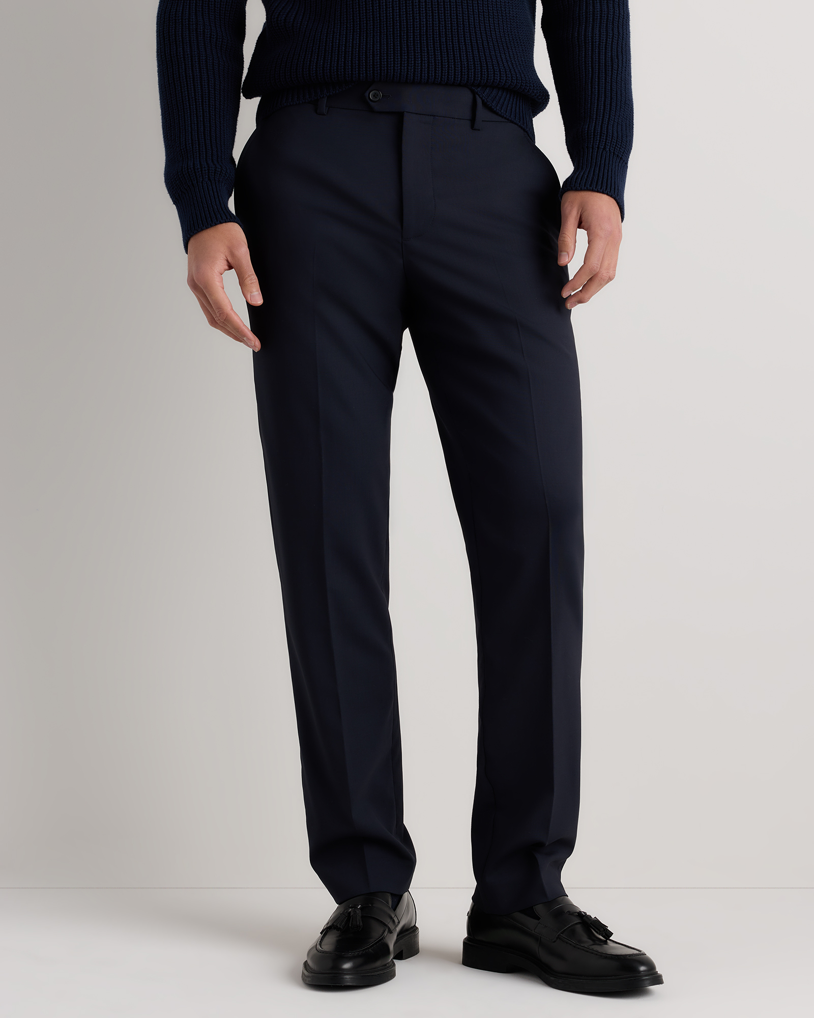 Navy Stretch Wool Dress Pants - Straight