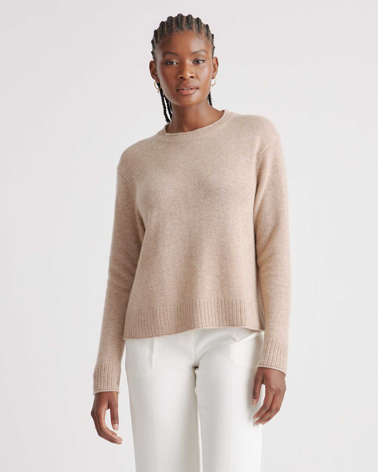 Quince Mongolian Cashmere Boxy Crewneck Sweater in Oatmeal