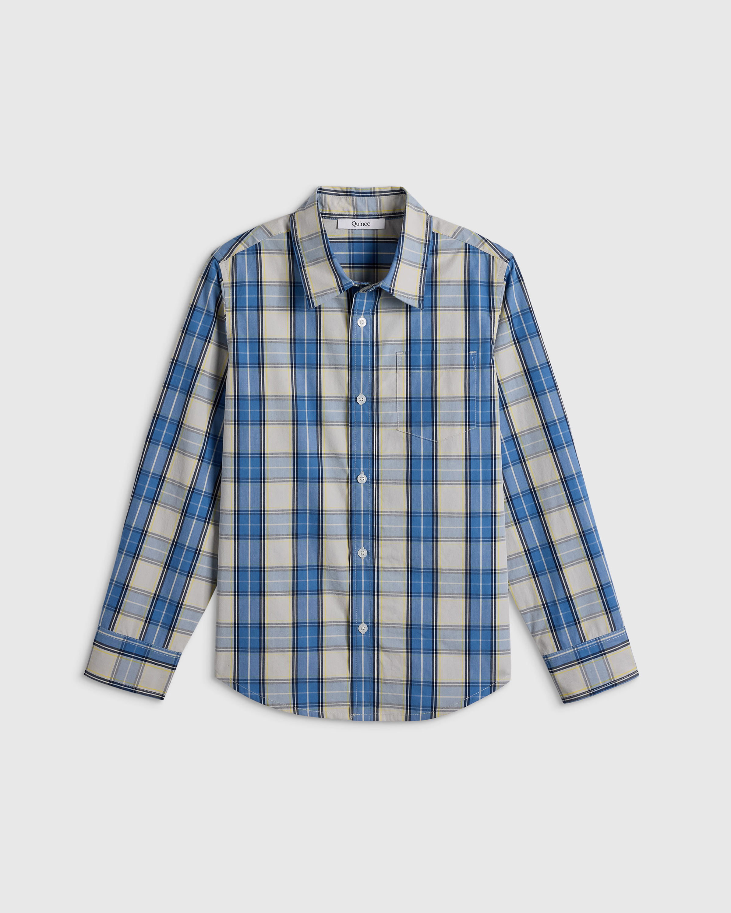 Blue Multi Plaid 100% Cotton Poplin Printed Long Sleeve Button Down
