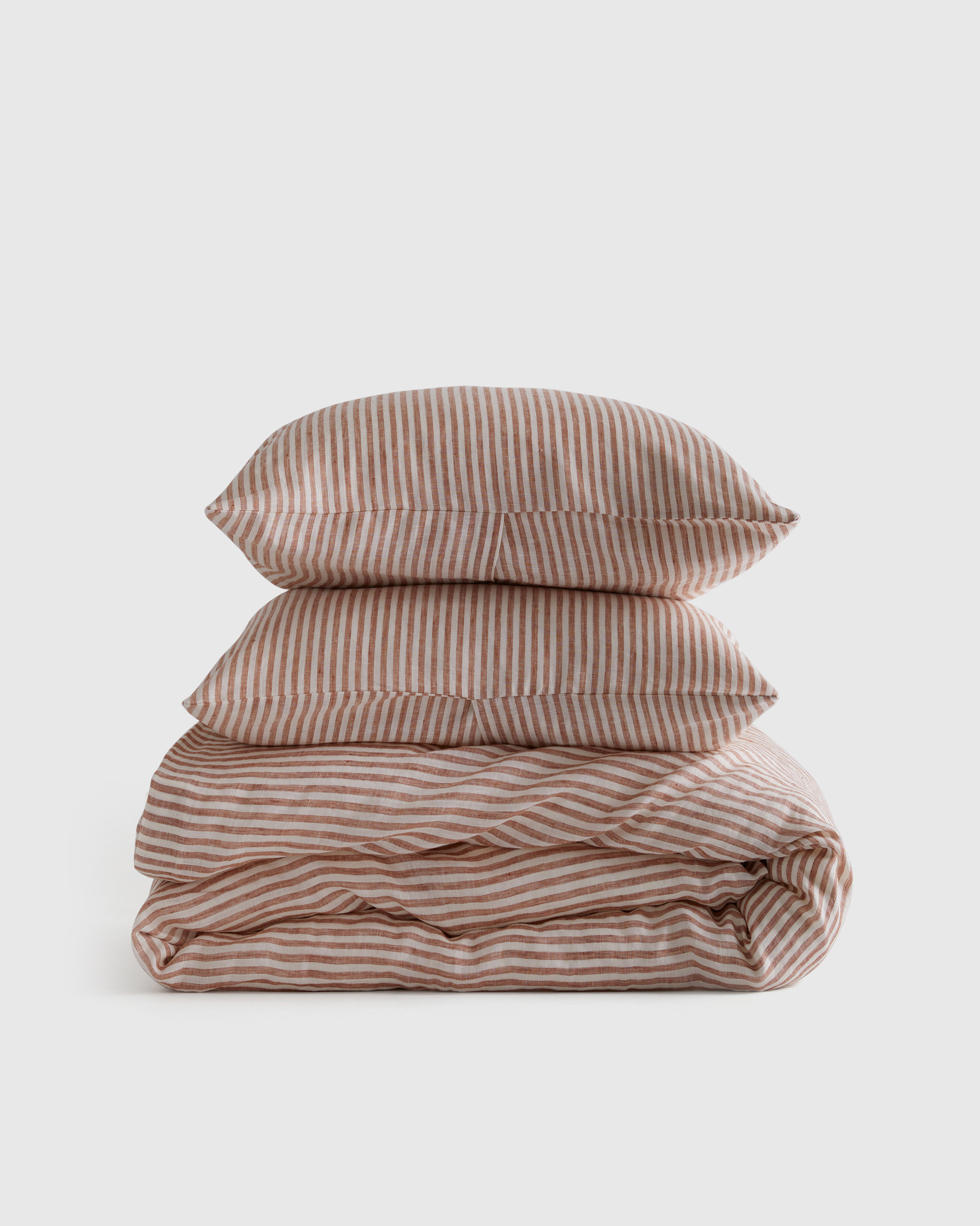 Terracotta/White Stripe European Linen Duvet Cover Set