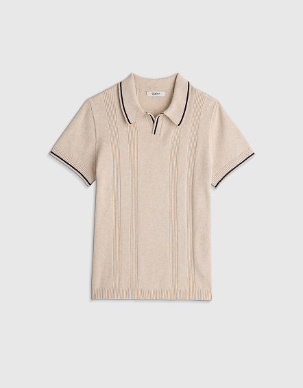 Speckled Beige Boys 100% Organic Cotton Short Sleeve Sweater Polo