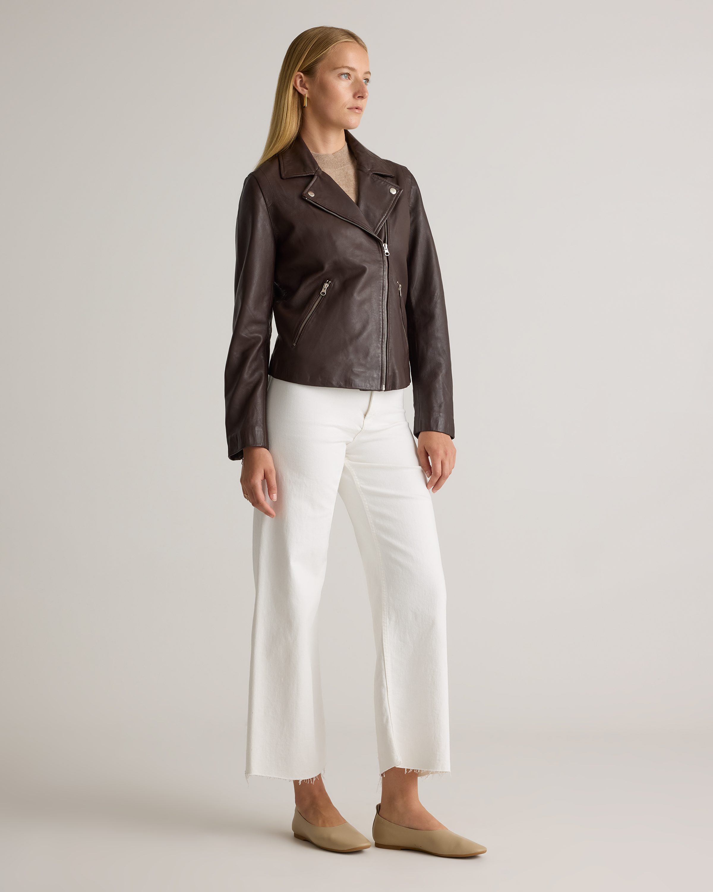 100% Washed Leather Biker Jacket in Brown 100% Washed Leather Biker Jacket in Brown