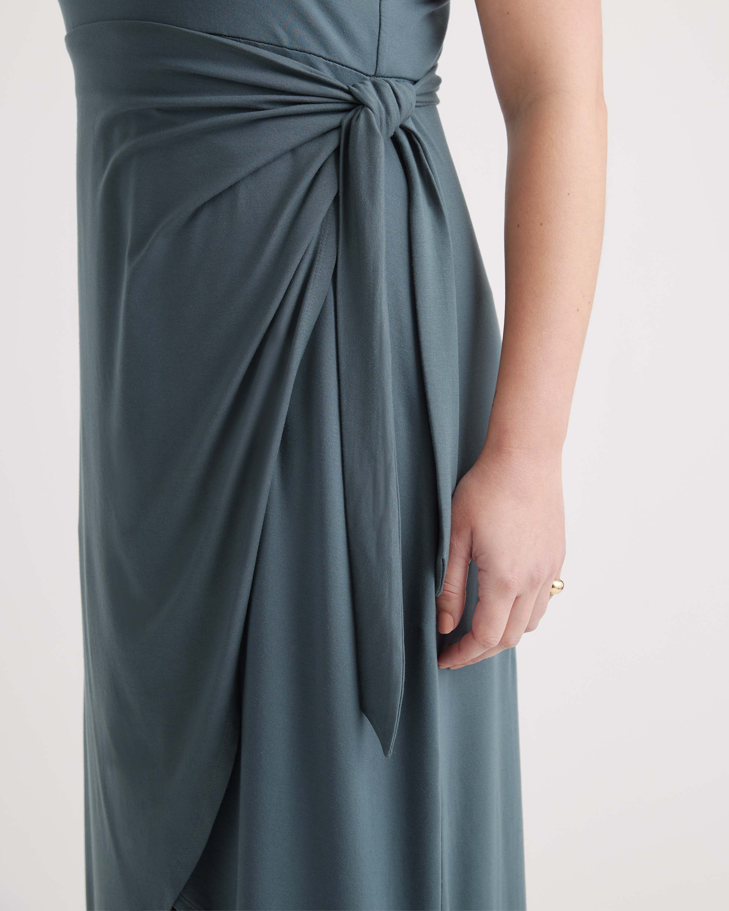 Tencel Jersey Side Tie Dress in Dark Olive