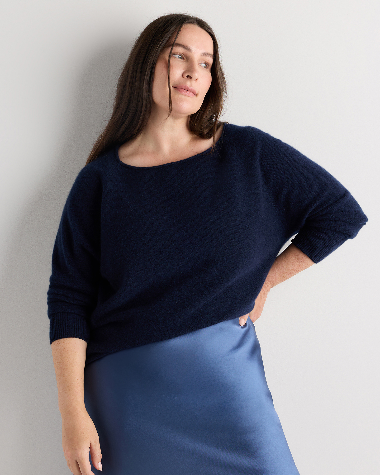 True Navy Mongolian Cashmere Boatneck Sweater