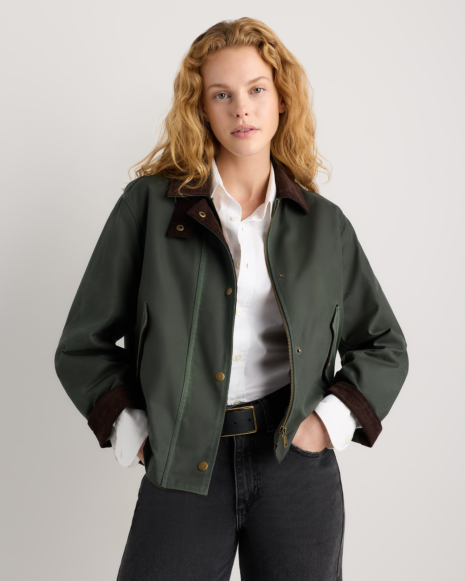 Dark Forest Green Organic Waxed Cotton Cropped Barn Jacket