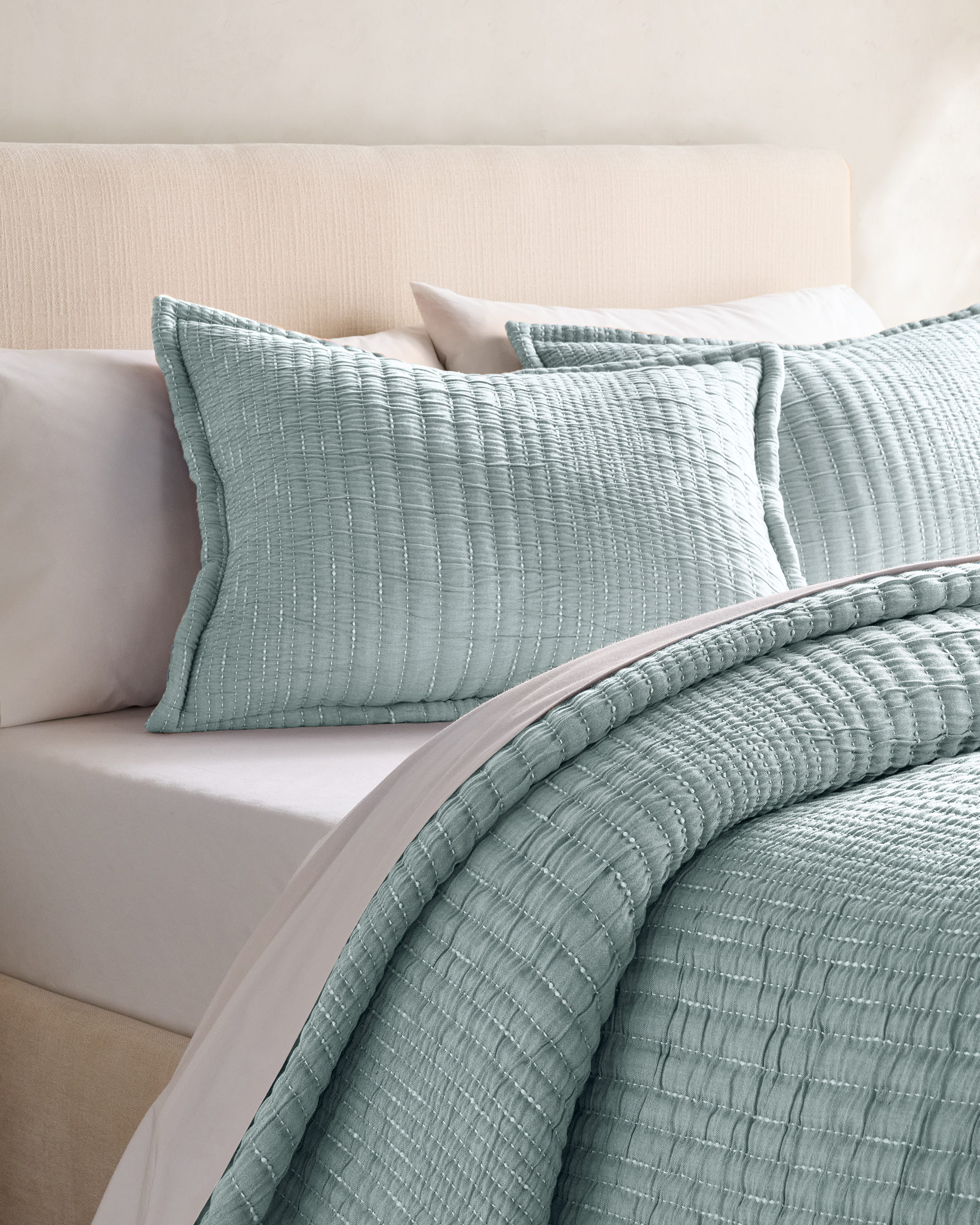 Sky Blue Organic Cotton Channel Stitch Sham Set