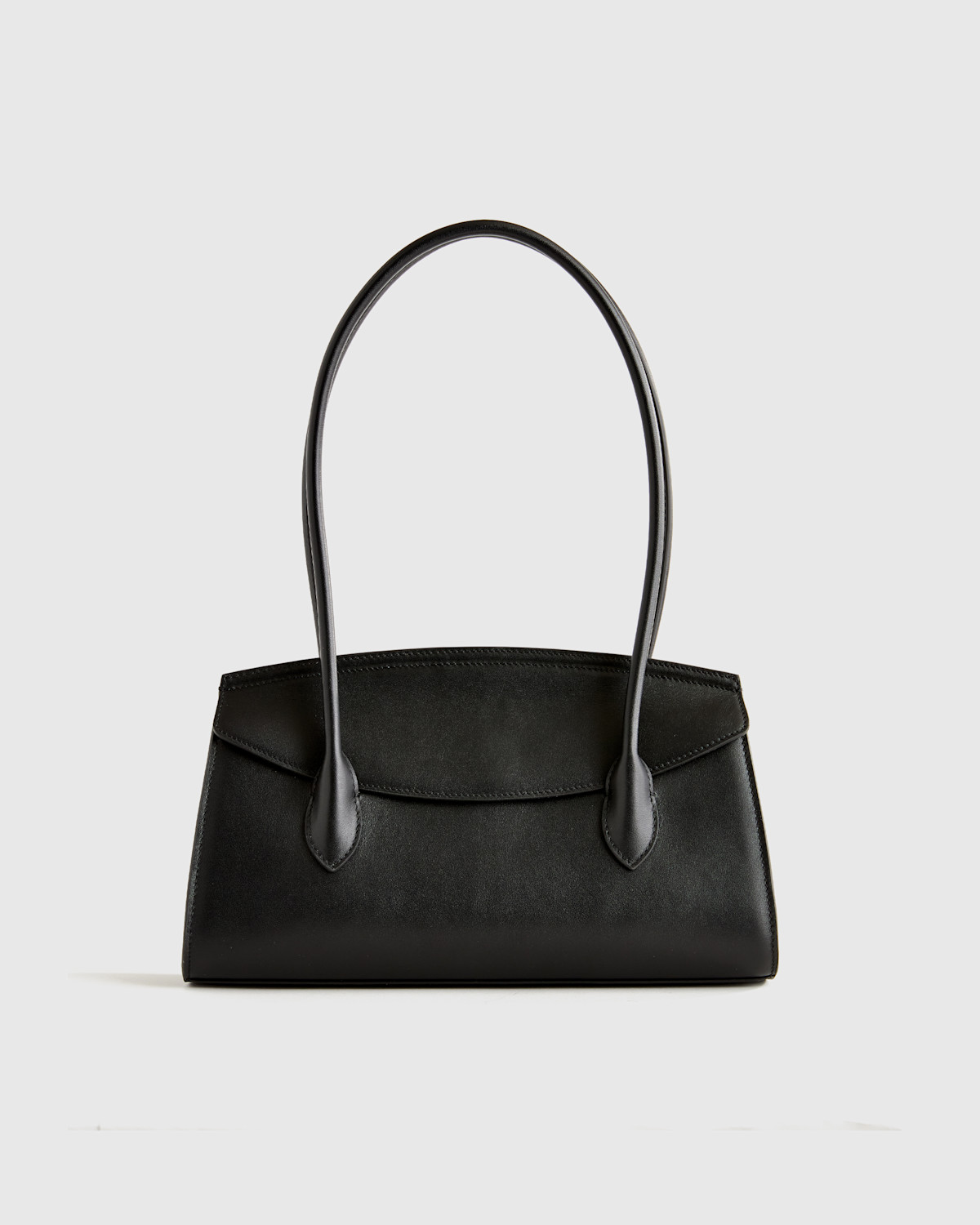 Quince Italian Leather Double Strap Shoulder Bag in Black
