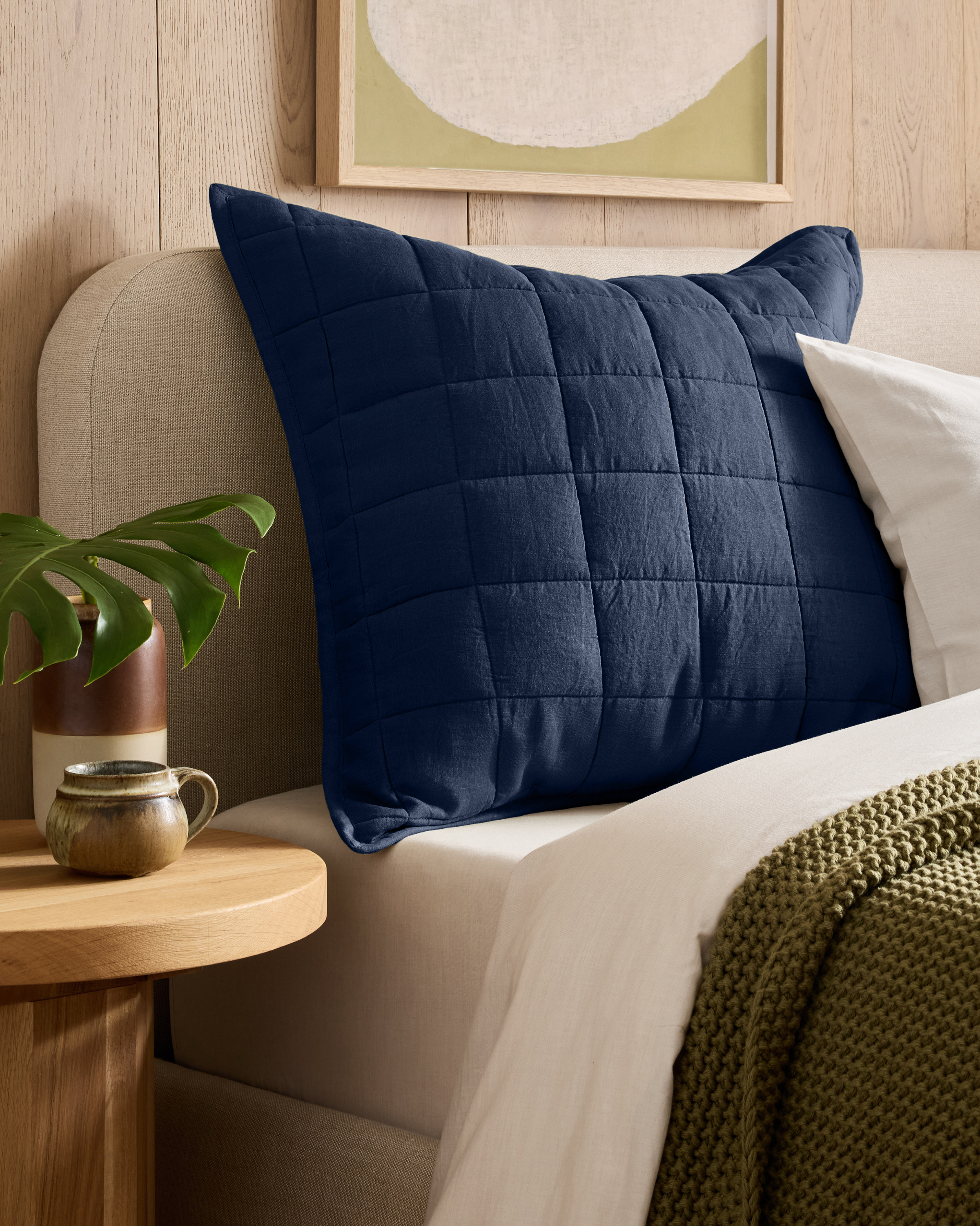 Navy European Linen Box Quilted Euro Sham