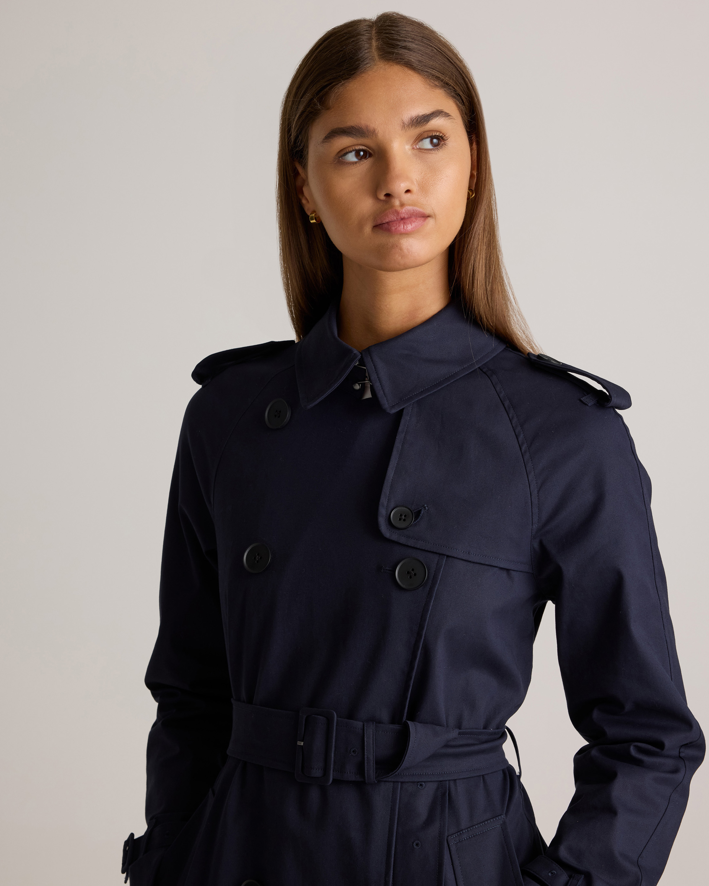 Comfort Stretch Long Trench Coat in Navy
