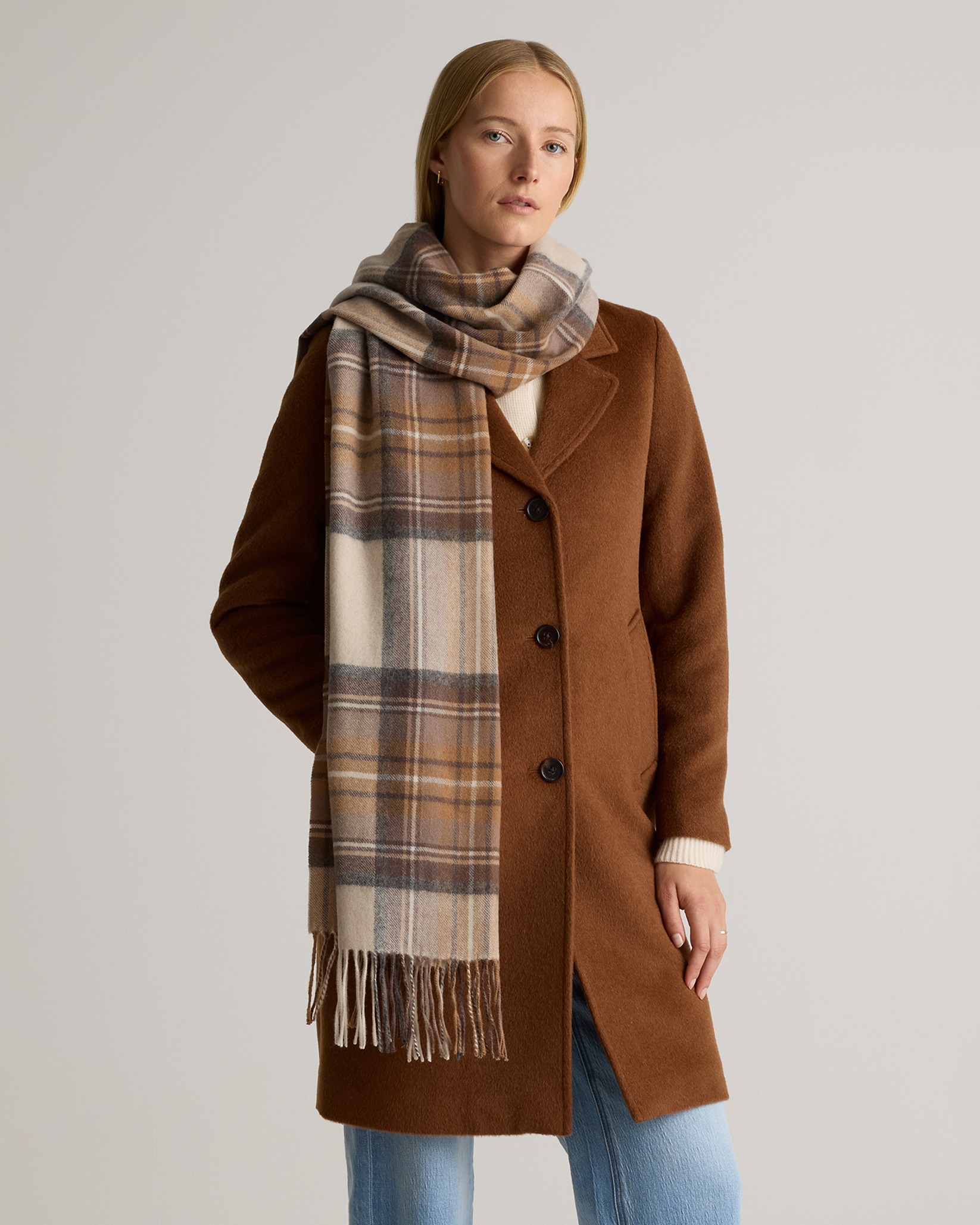 Neutral Tartan Mongolian Cashmere Tartan Scarf